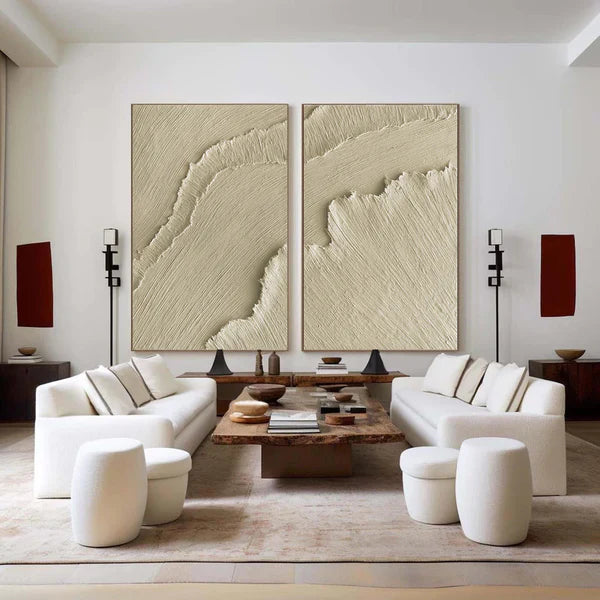 Beige & Brown Textured Minimalist Wall Art Set of 2