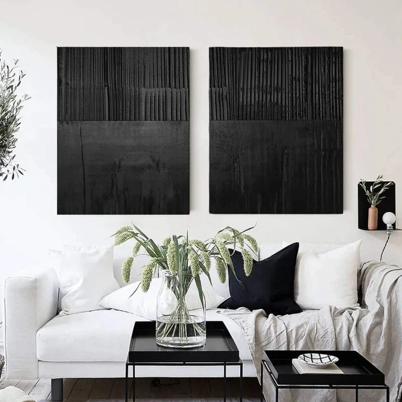 Black Textured Minimalist Wall Art Set of 2