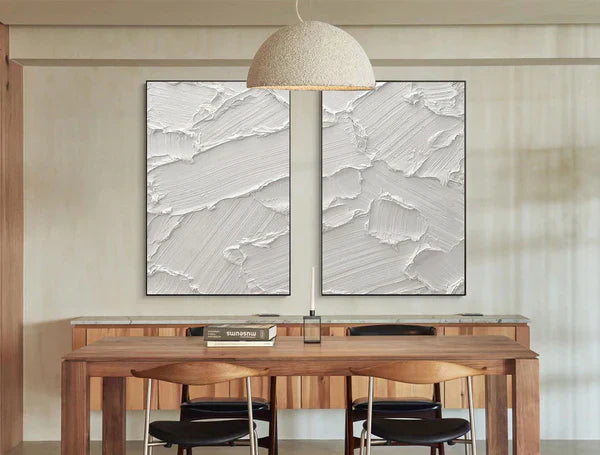 White Textured Minimalist Wall Art Set of 2