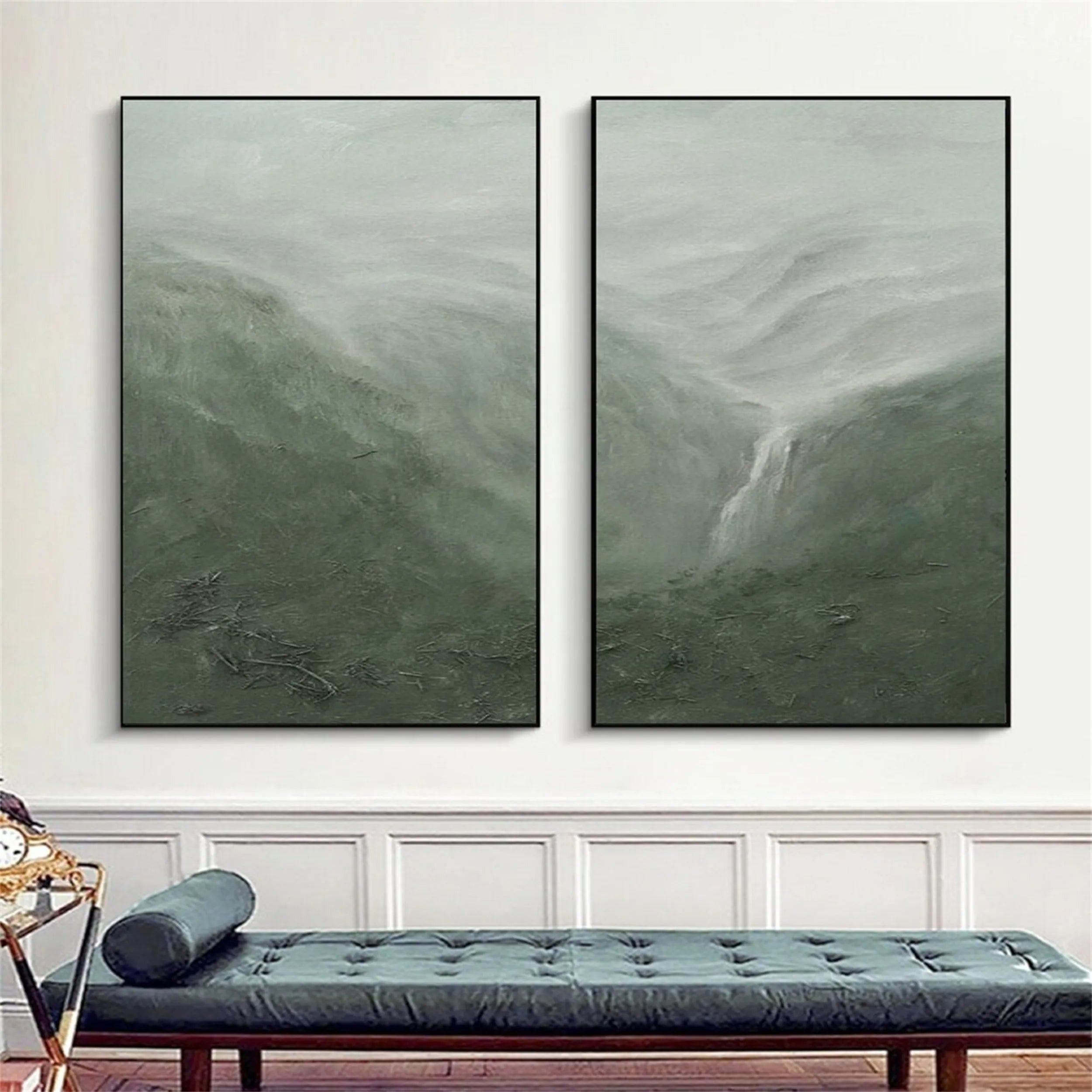 Green Textured Minimalist Wall Art Set of 2