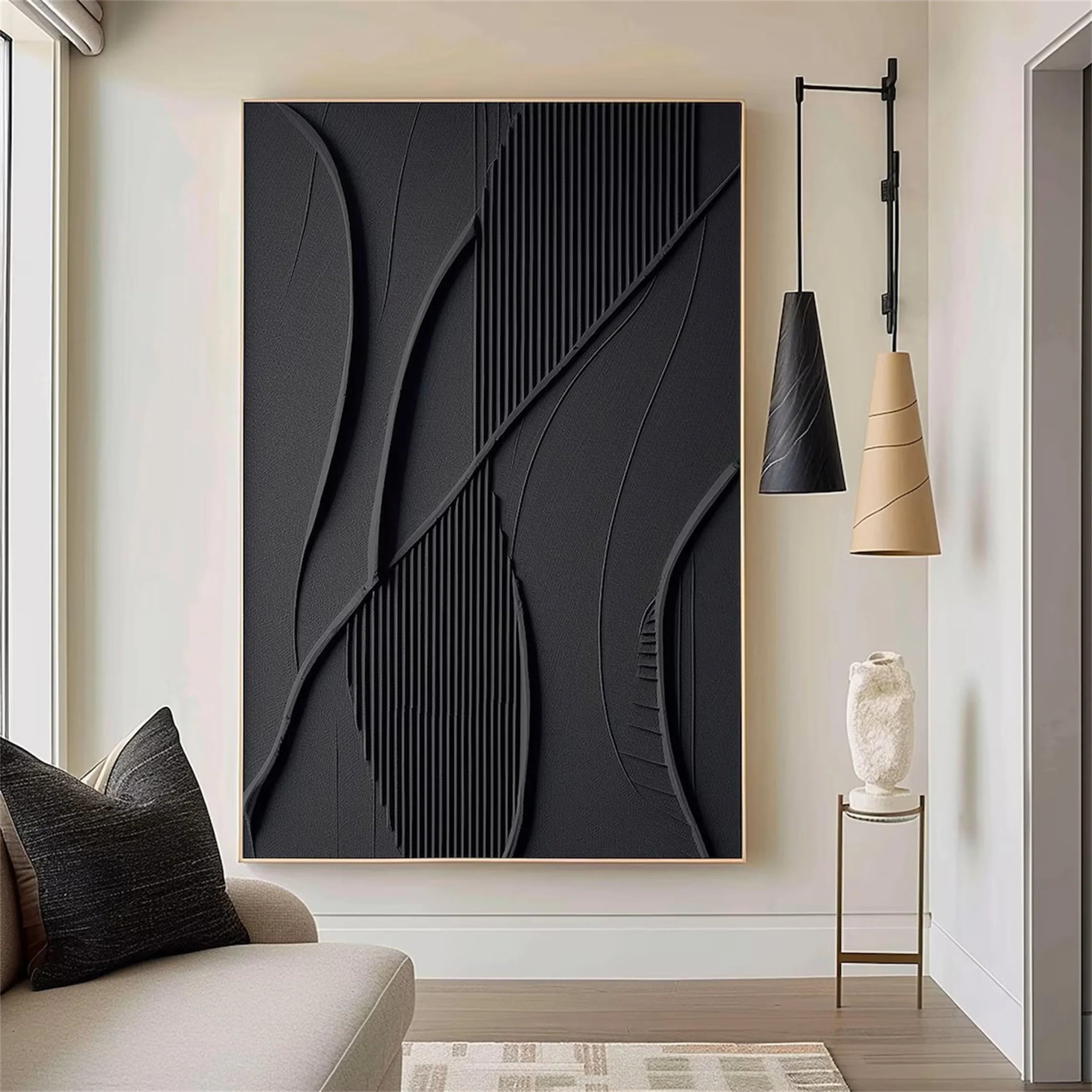 Black Textured Minimalist Wall Art