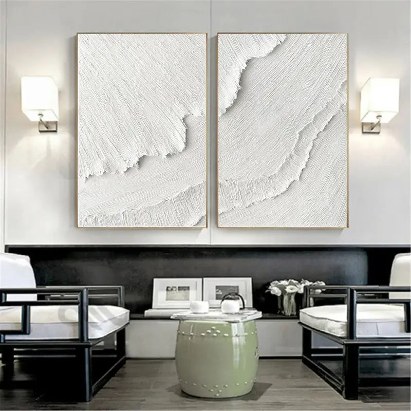 White Textured Minimalist Wall Art Set of 2