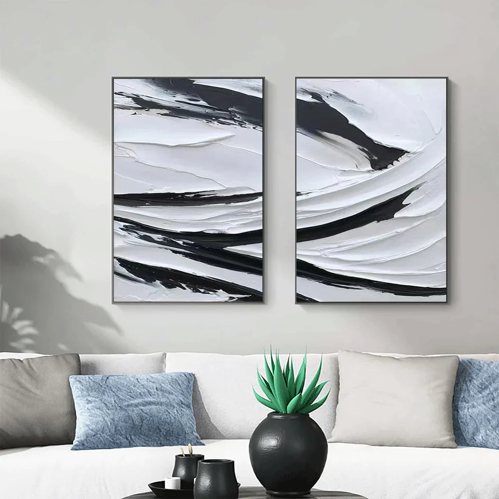 White Textured Minimalist Wall Art Set of 2