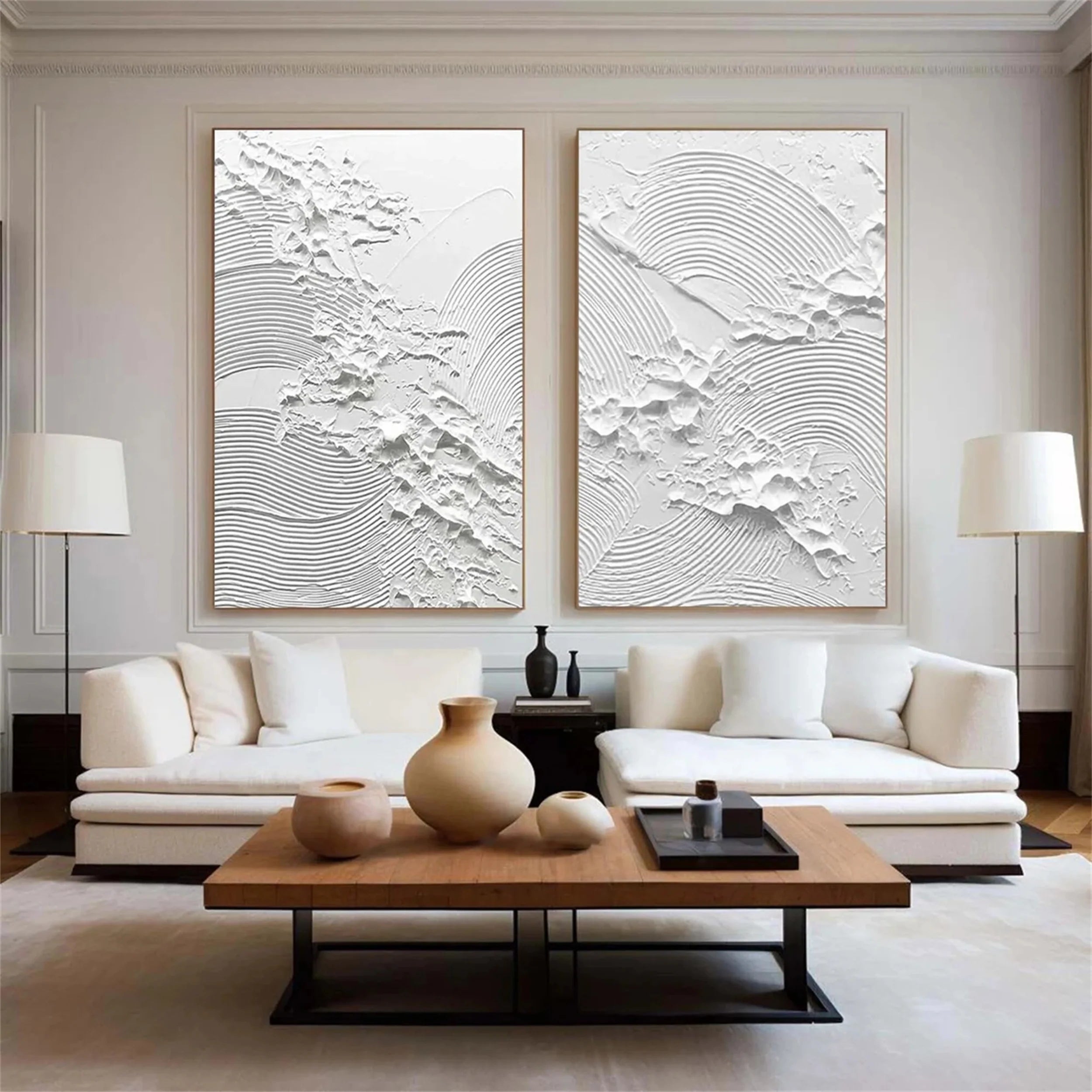 White Textured Minimalist Wall Art Set of 2