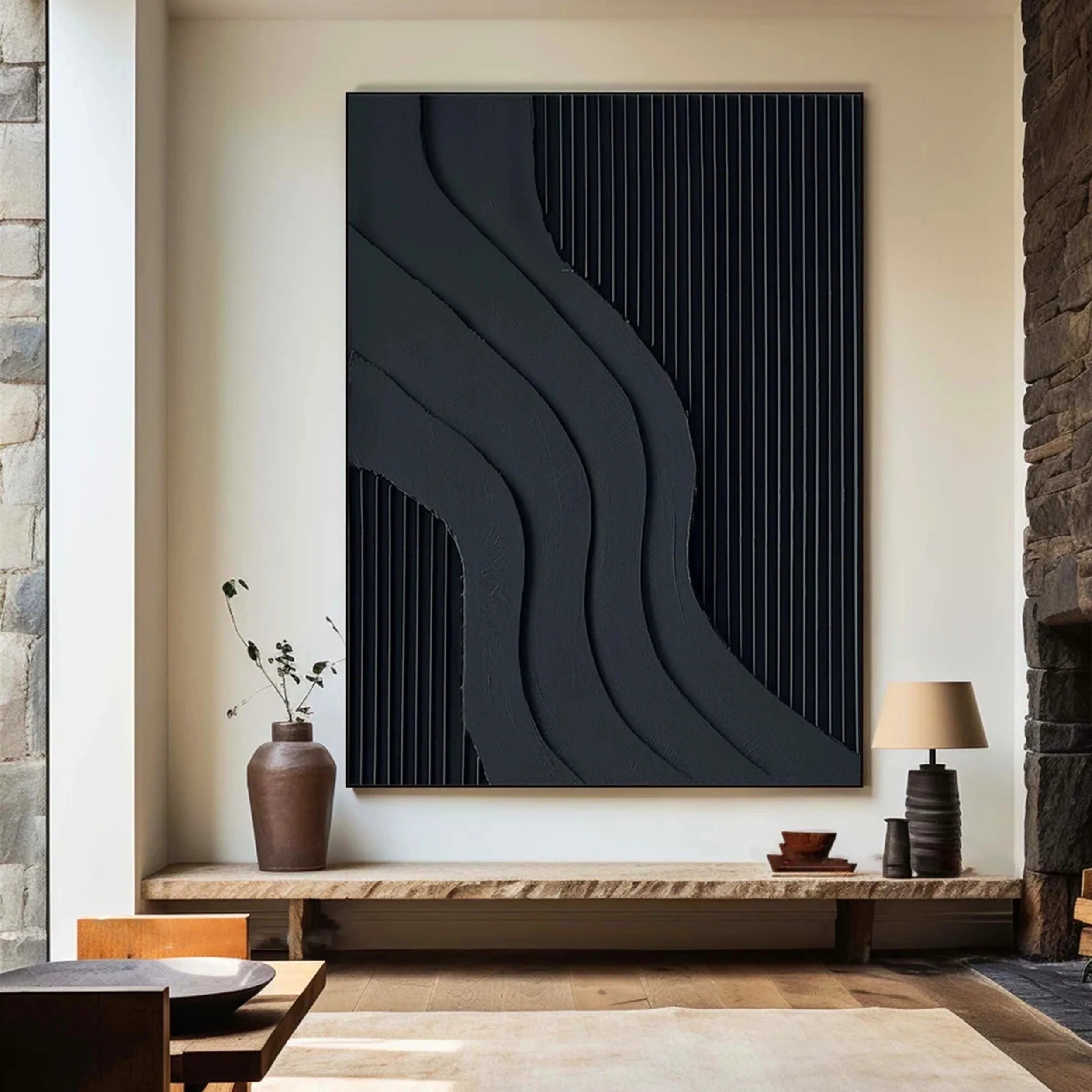 Black Textured Minimalist Wall Art