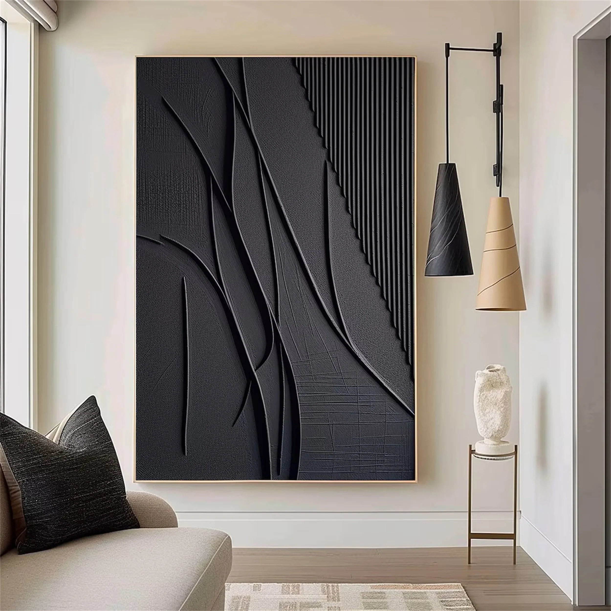 Black Textured Minimalist Wall Art