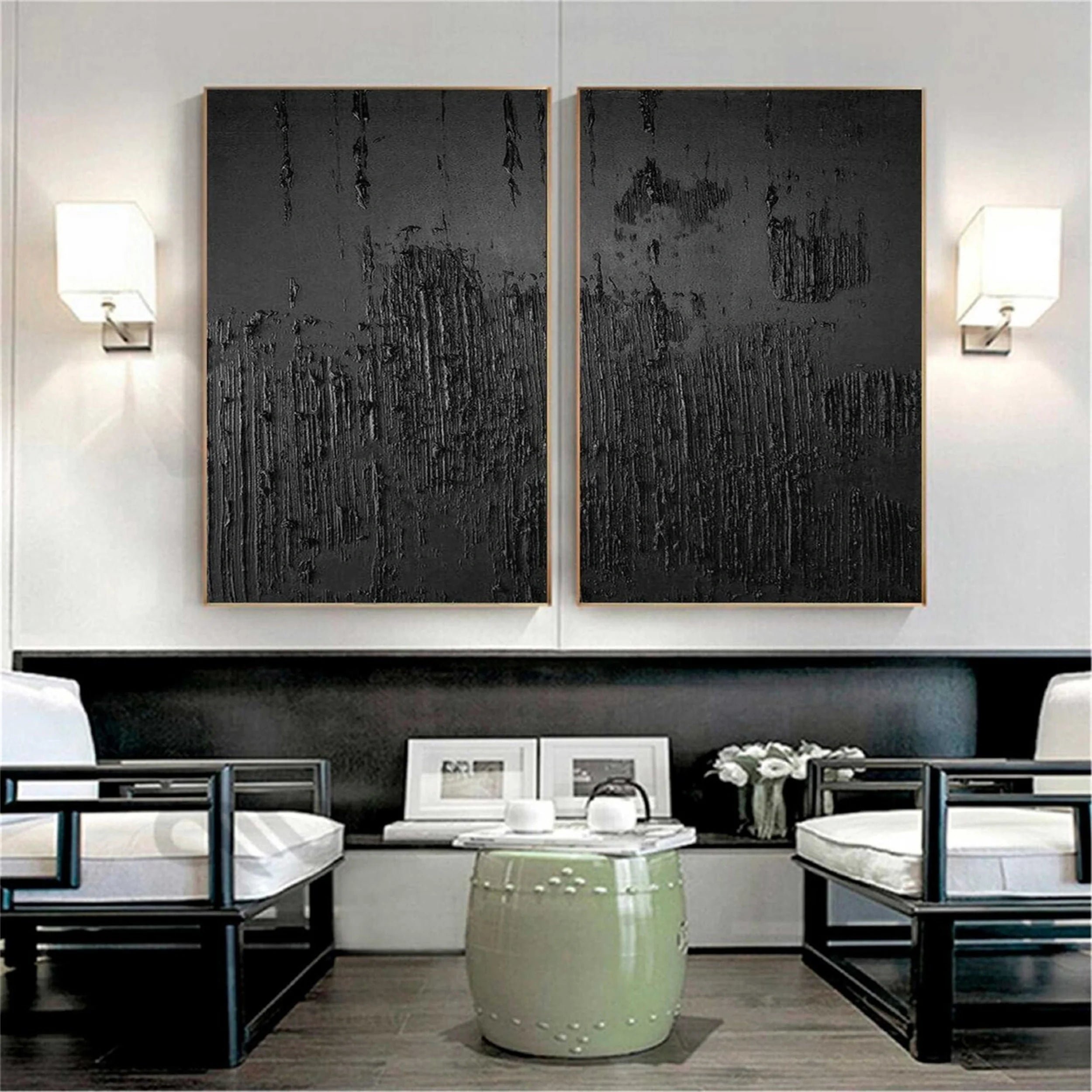 Black Textured Minimalist Wall Art Set of 2