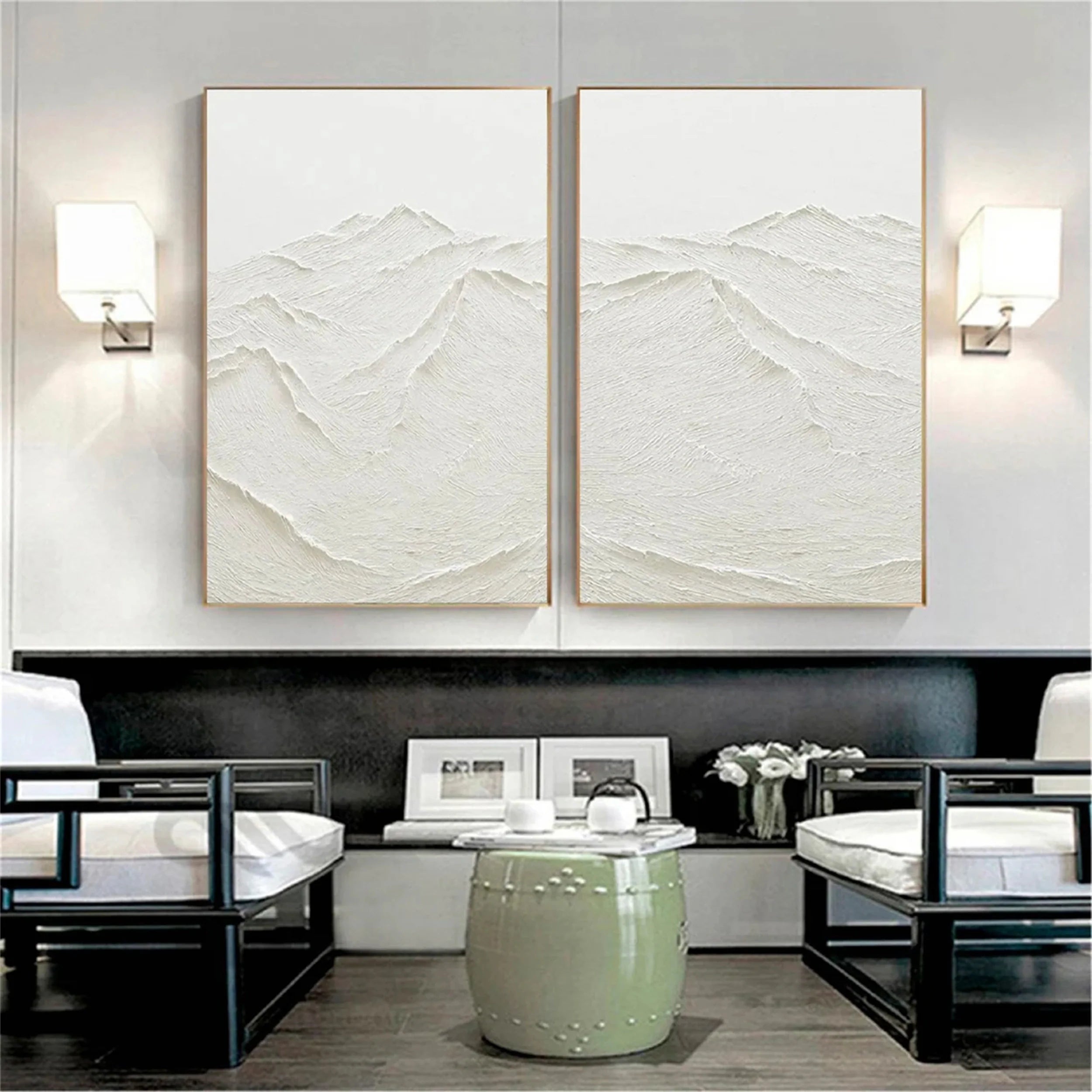 White Textured Minimalist Wall Art Set of 2