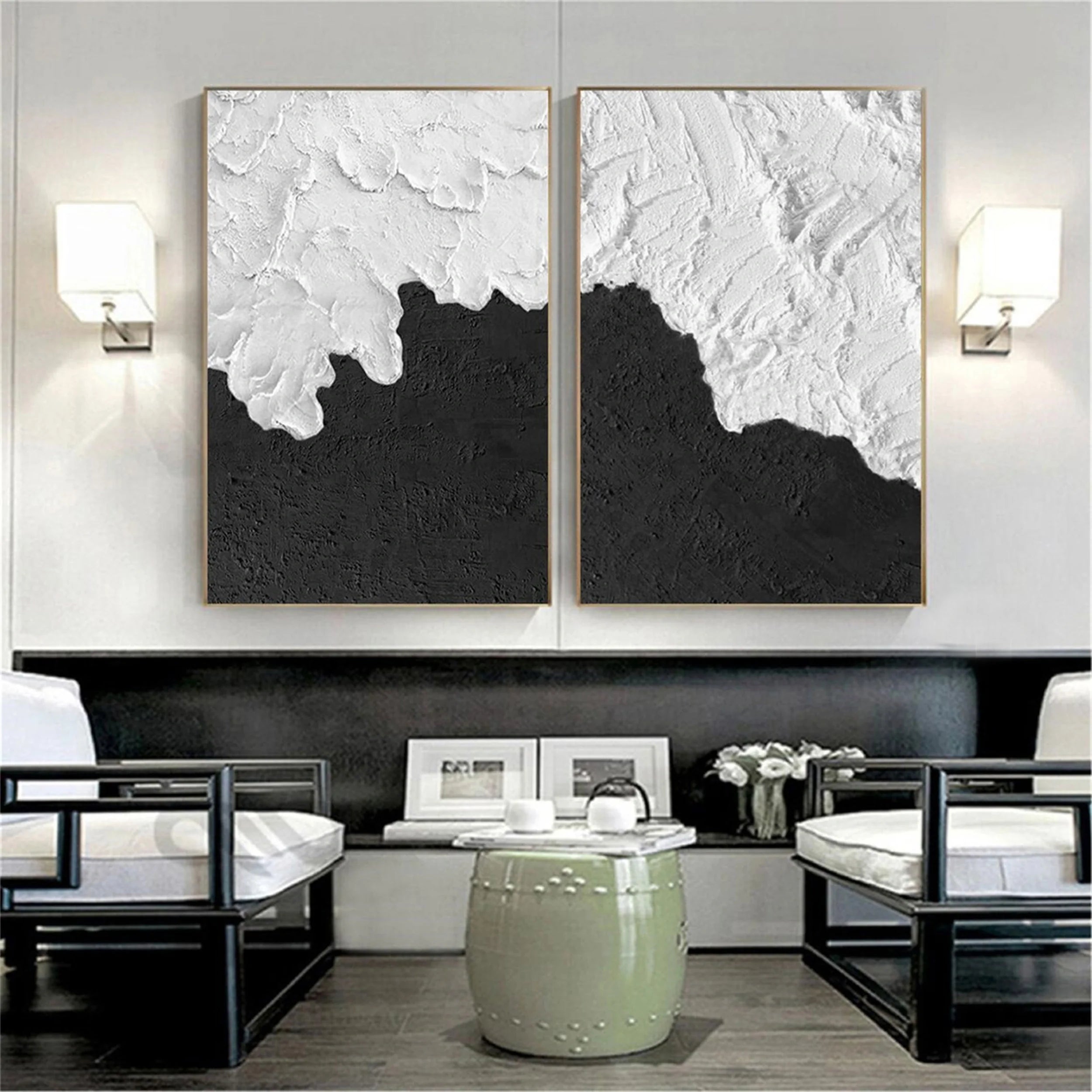 White Textured Minimalist Wall Art Set of 2