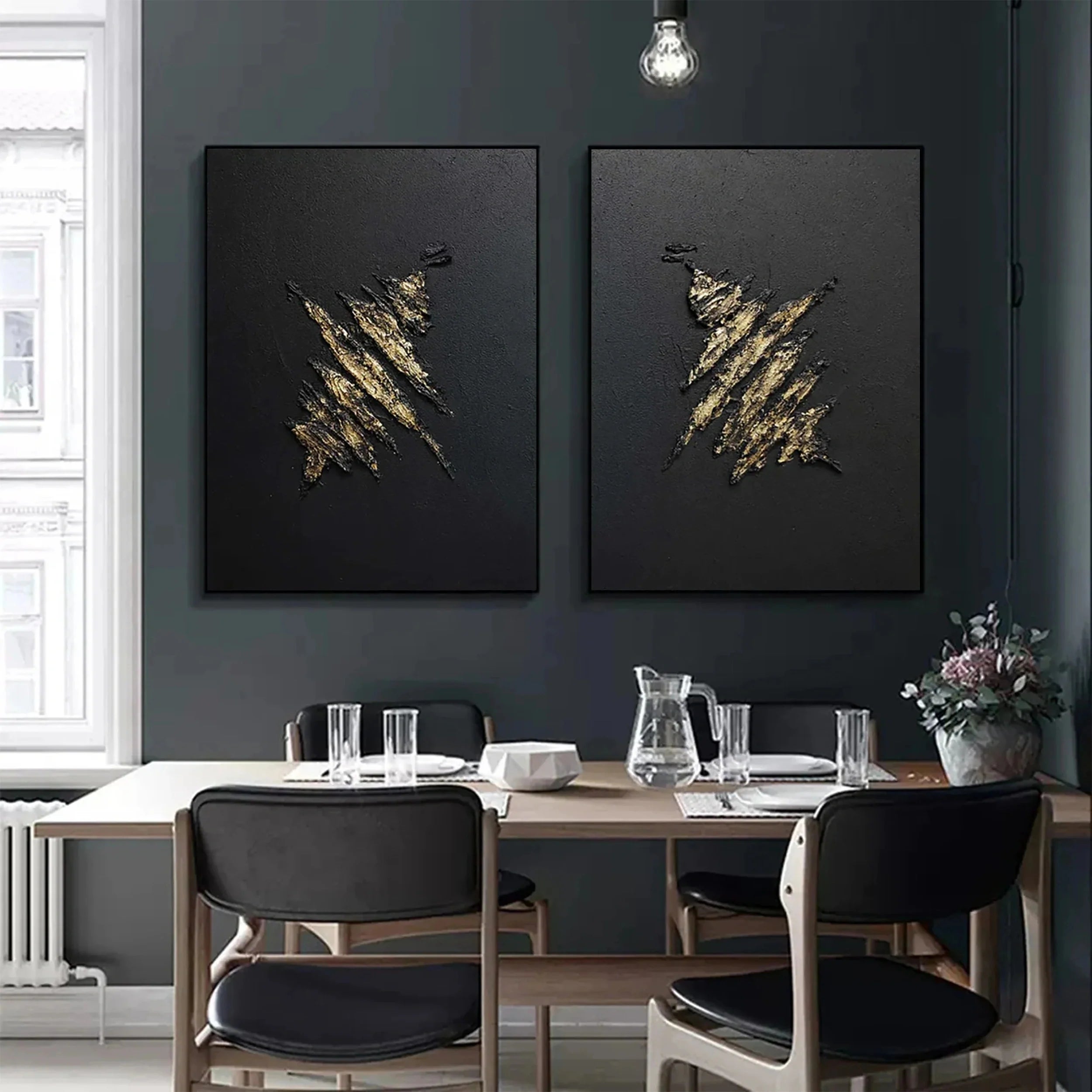 Black Textured Minimalist Wall Art Set of 2