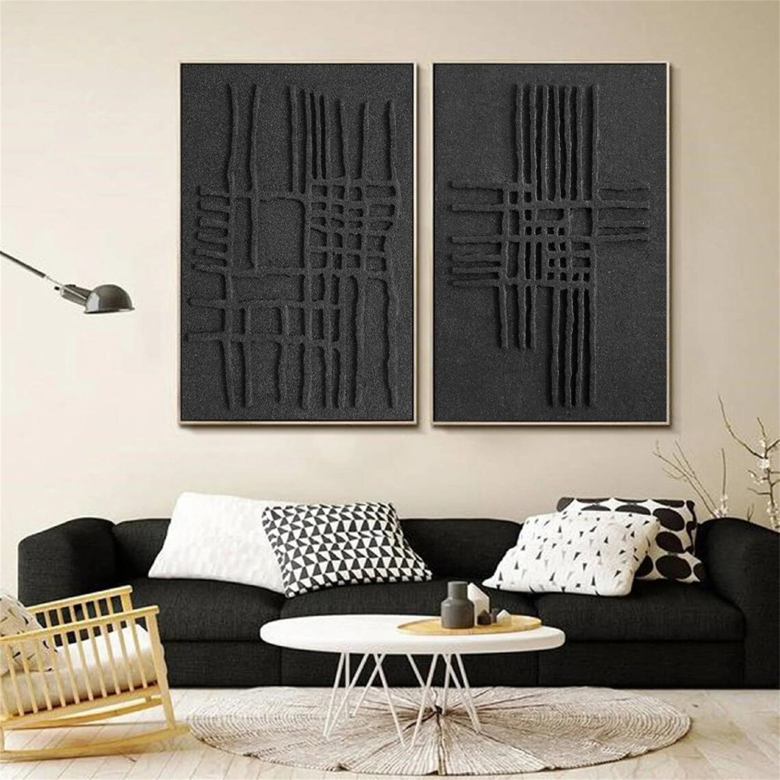 Black Textured Minimalist Wall Art Set of 2