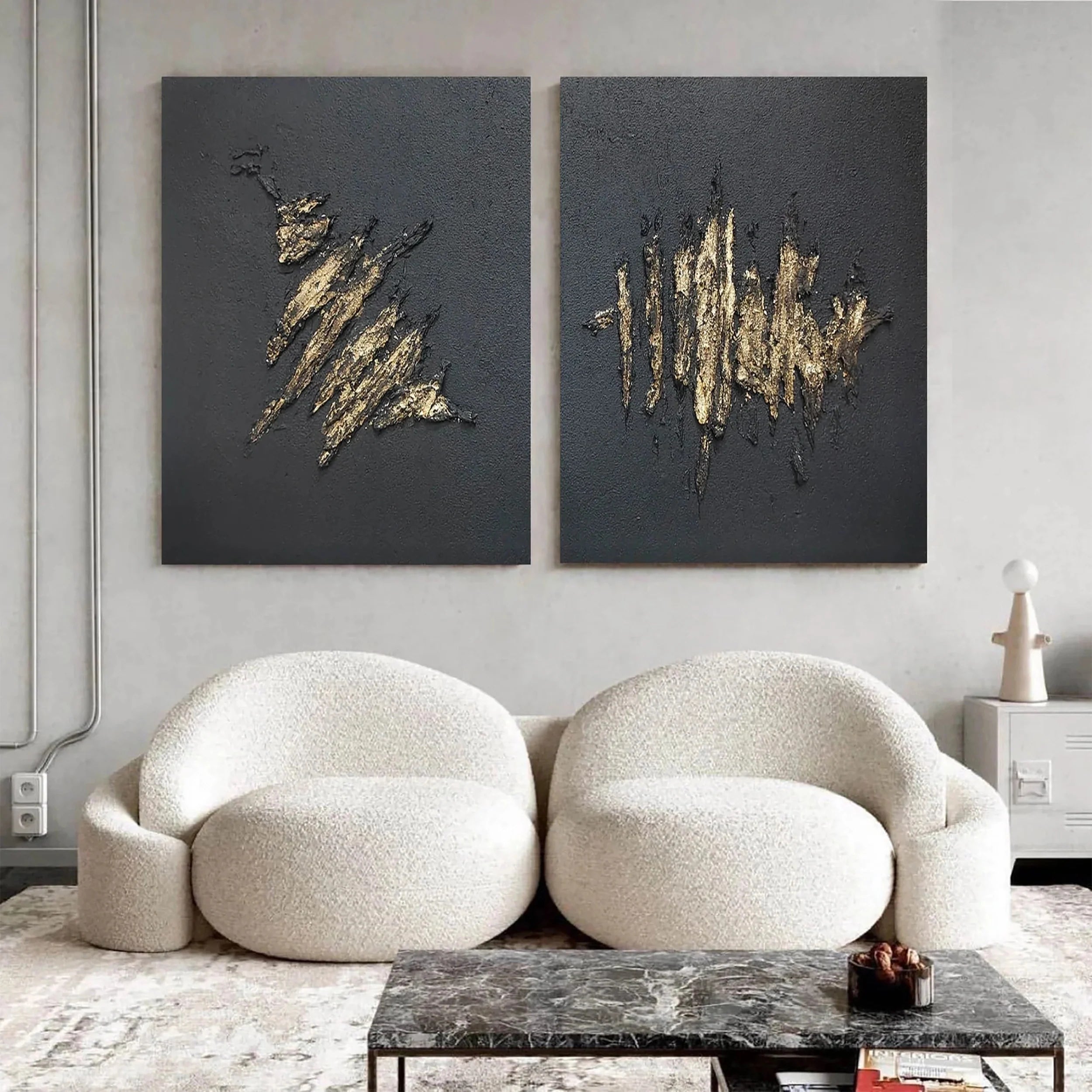 Black Textured Minimalist Wall Art Set of 2