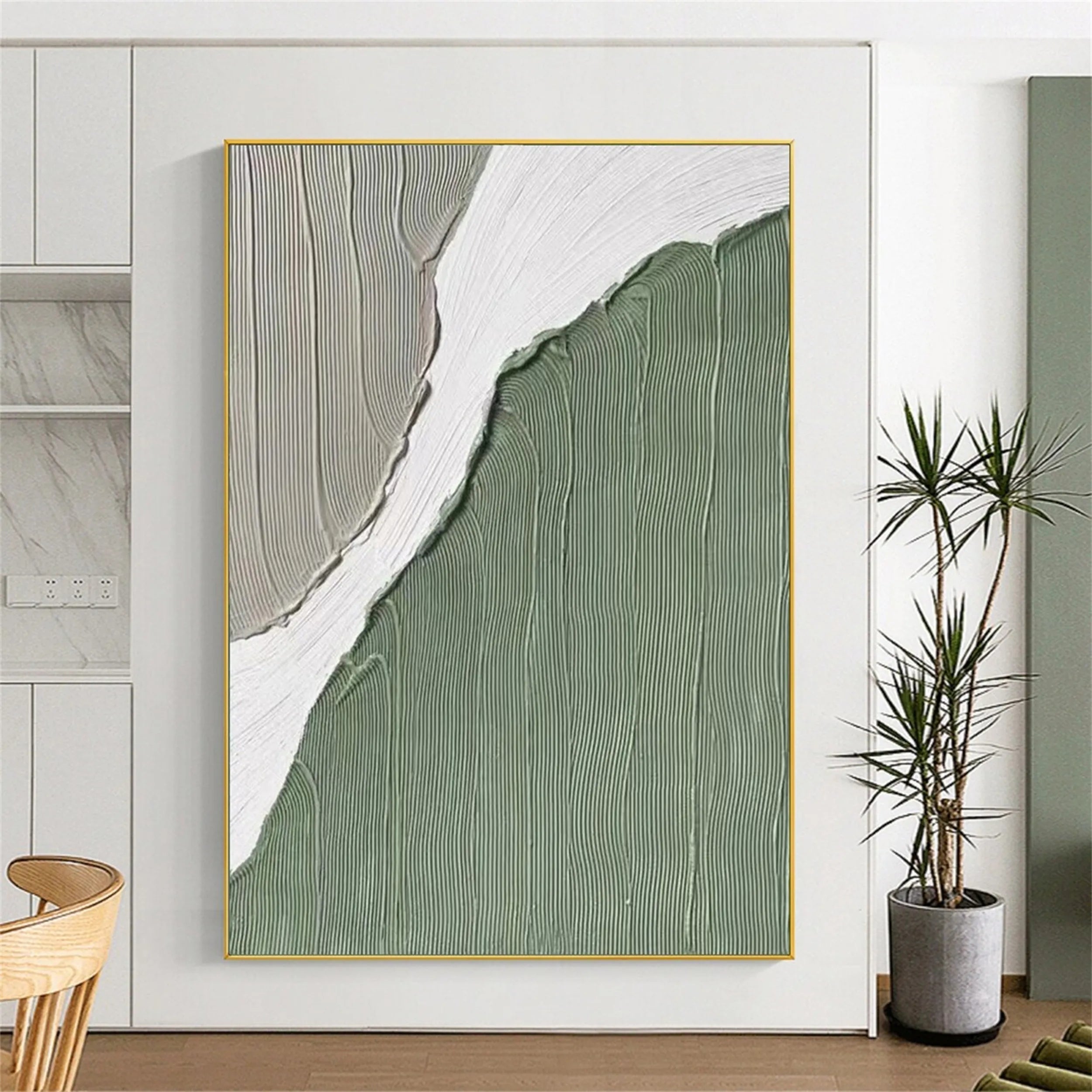 Green Textured Minimalist Wall Art