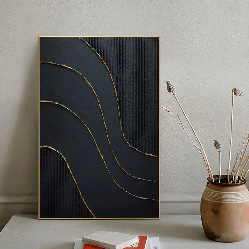 Black Textured Minimalist Wall Art