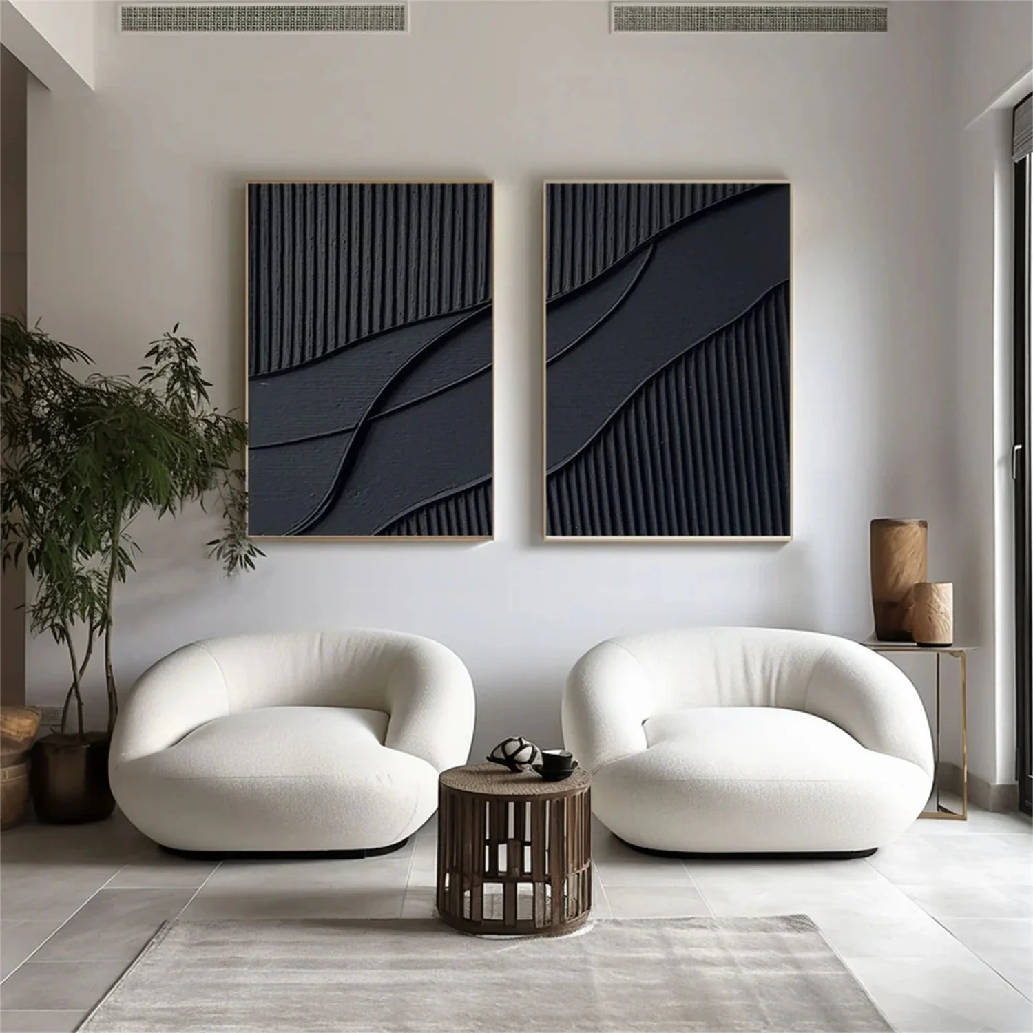 Black Textured Minimalist Wall Art Set of 2