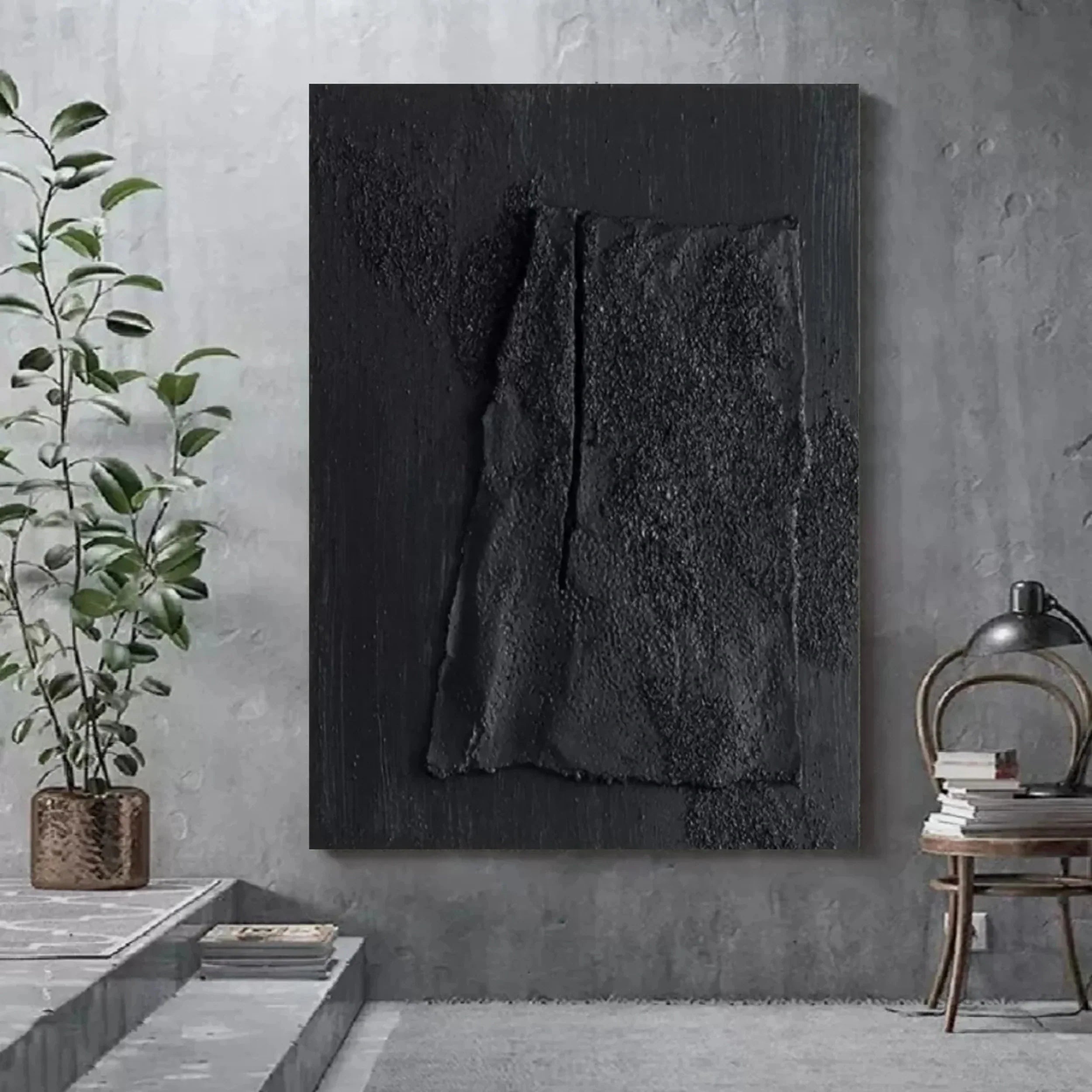 Black Textured Minimalist Wall Art