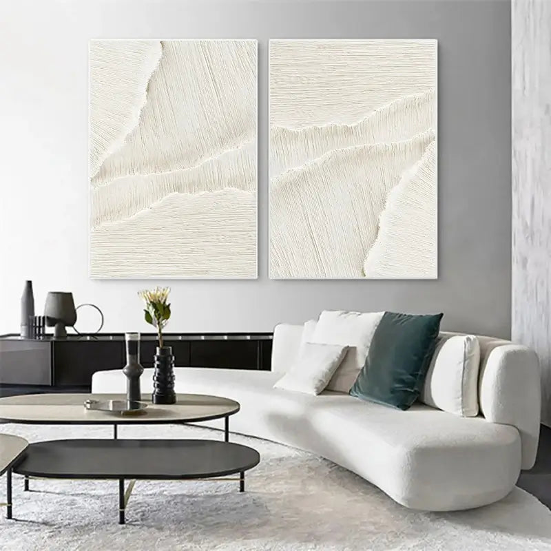 White Textured Minimalist Wall Art Set of 2