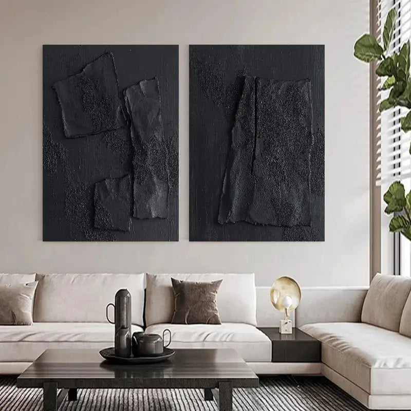 Black Textured Minimalist Wall Art Set of 2