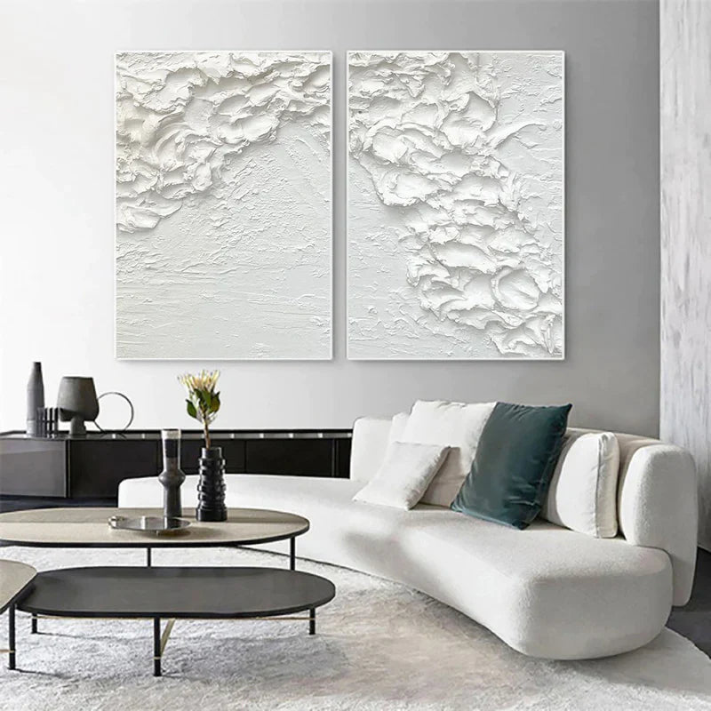 White Textured Minimalist Wall Art Set of 2