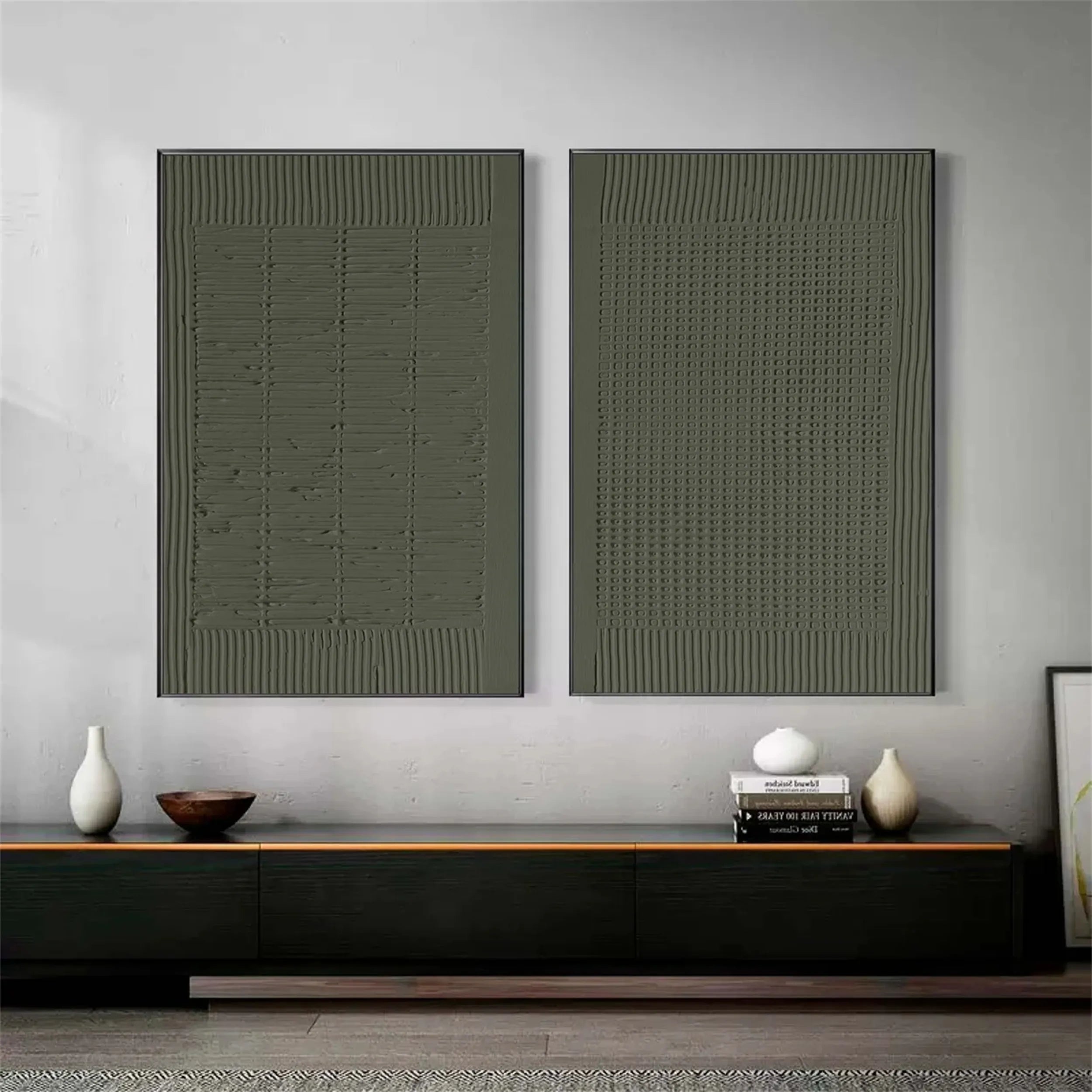 Green Textured Minimalist Wall Art Set of 2