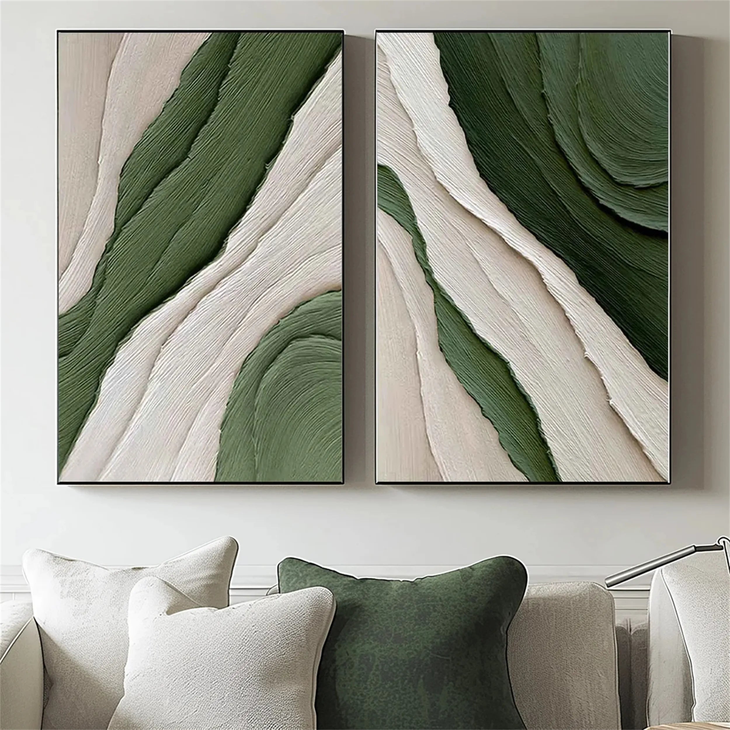 Green Textured Minimalist Wall Art Set of 2