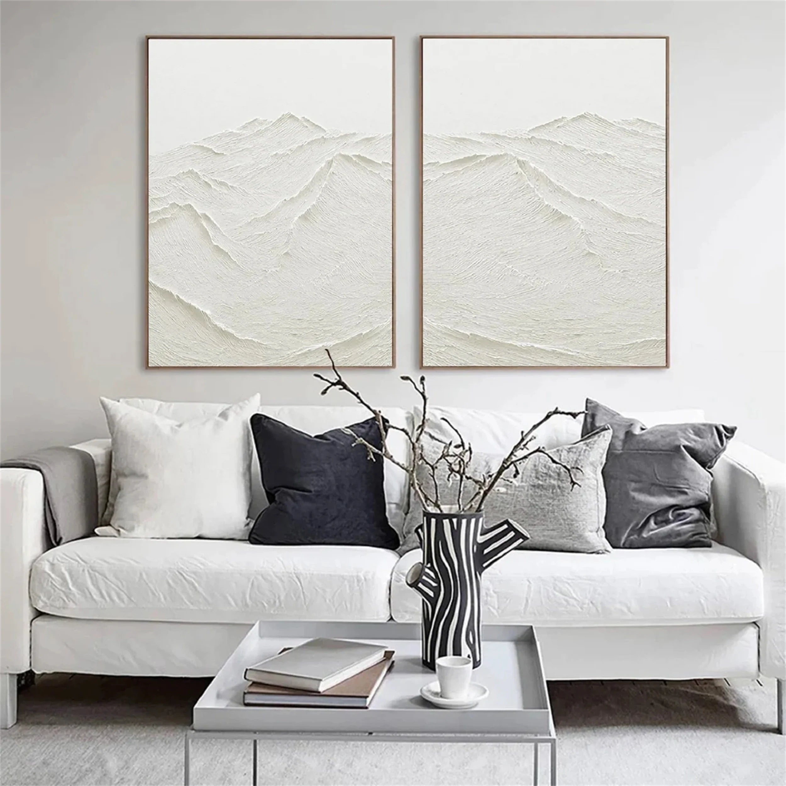 White Textured Minimalist Wall Art Set of 2