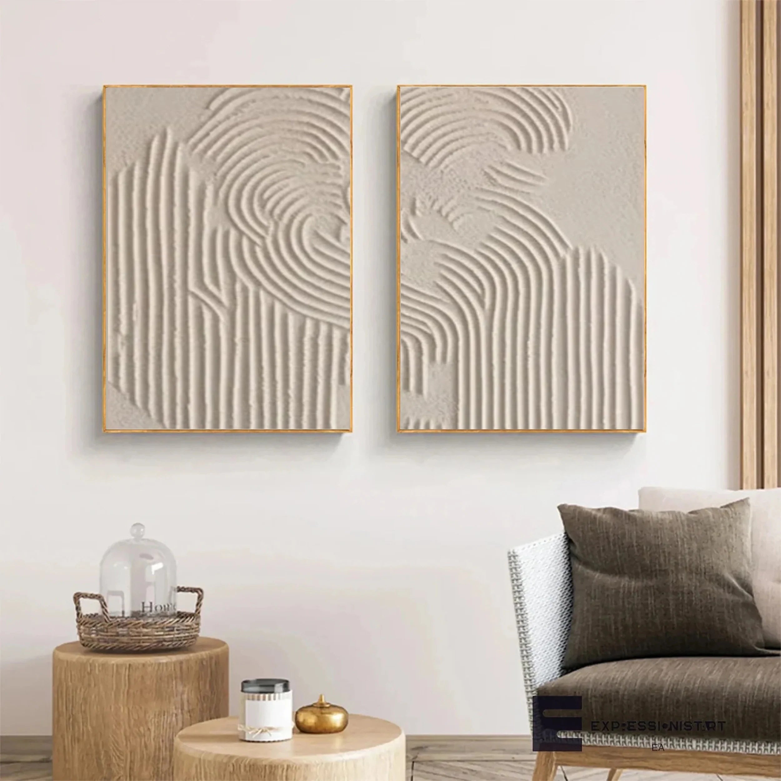 Beige & Brown Textured Minimalist Wall Art Set of 2