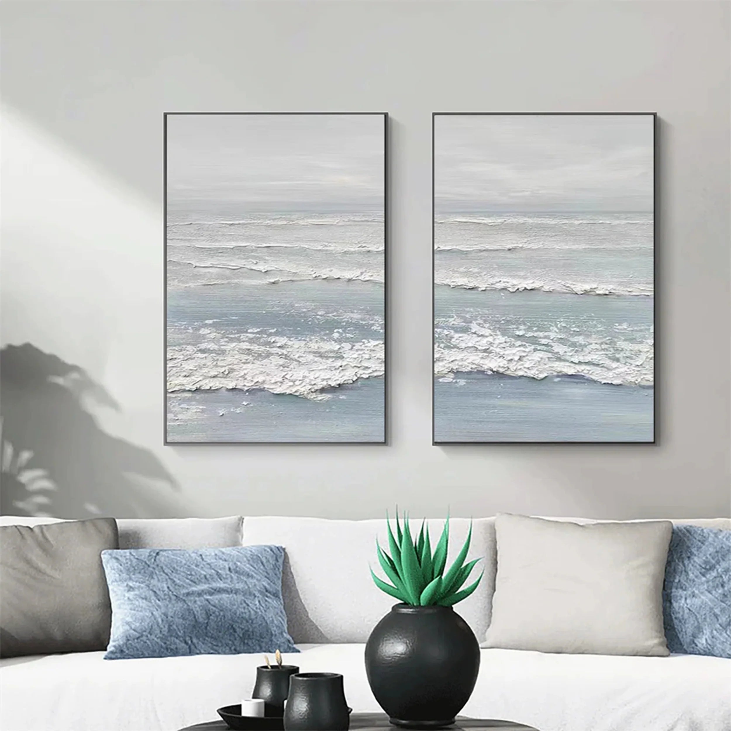 Blue Textured Minimalist Wall Art Set of 2