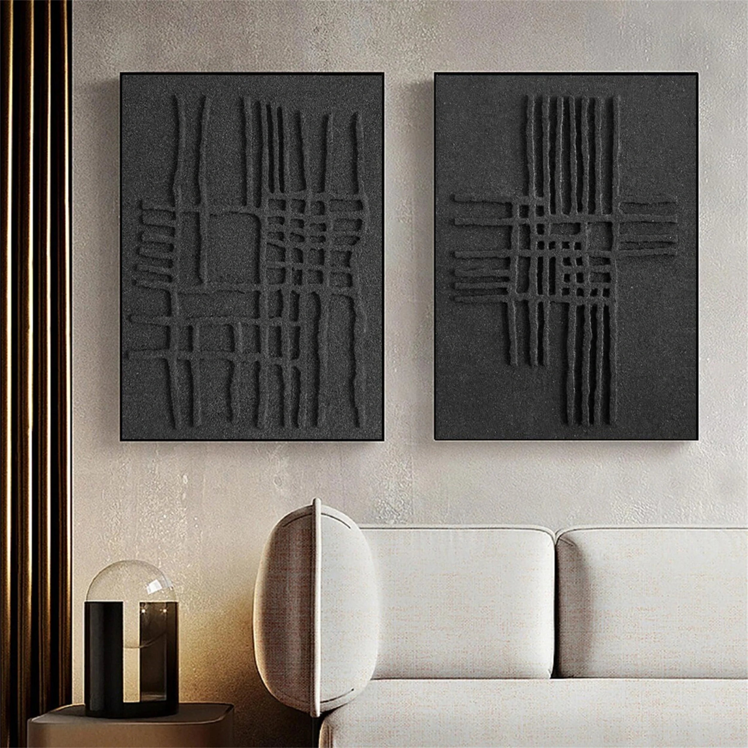 Black Textured Minimalist Wall Art Set of 2