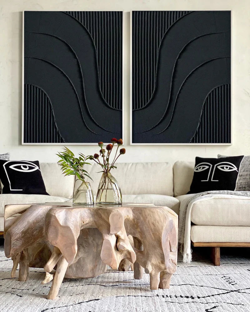 Black Textured Minimalist Wall Art Set of 2