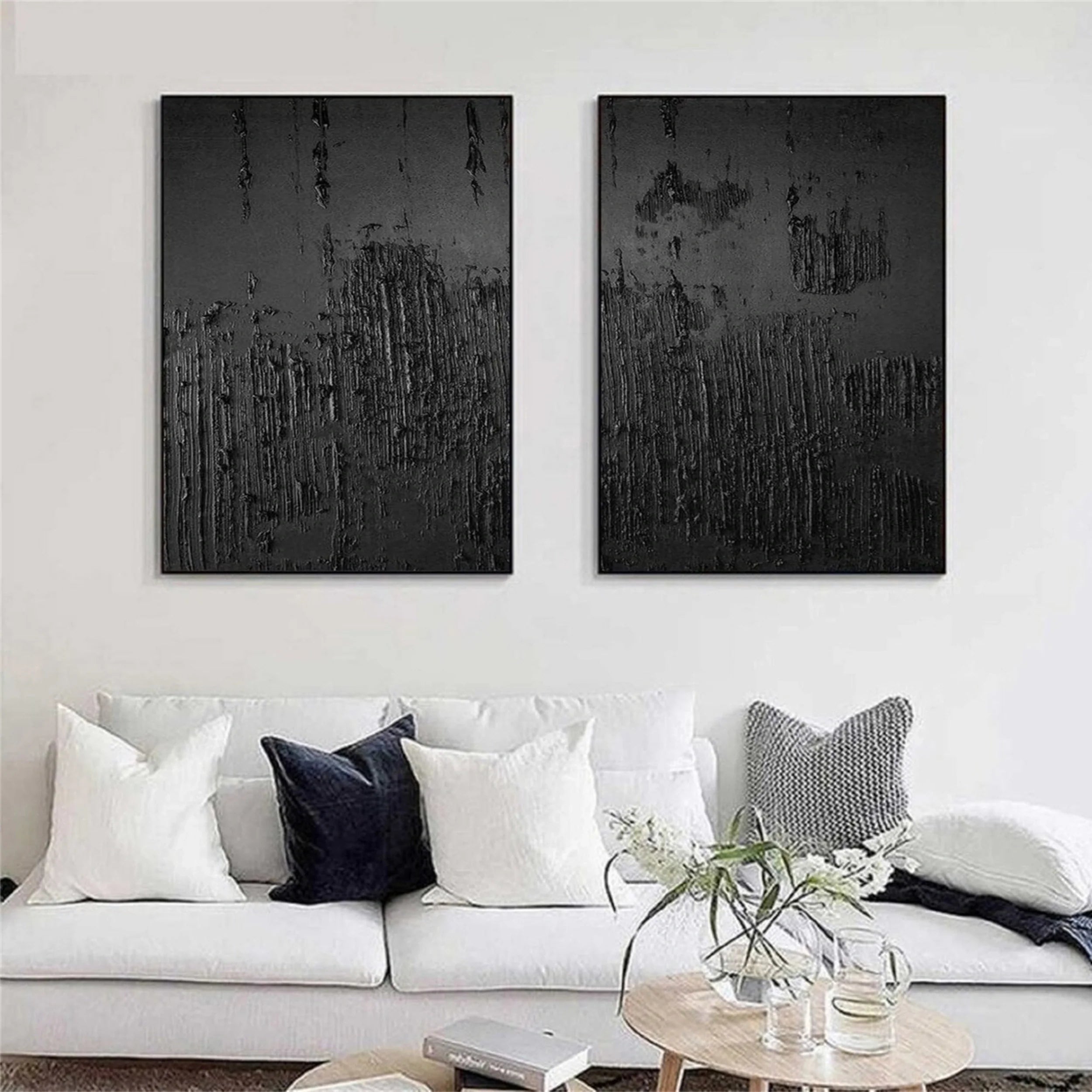 Black Textured Minimalist Wall Art Set of 2