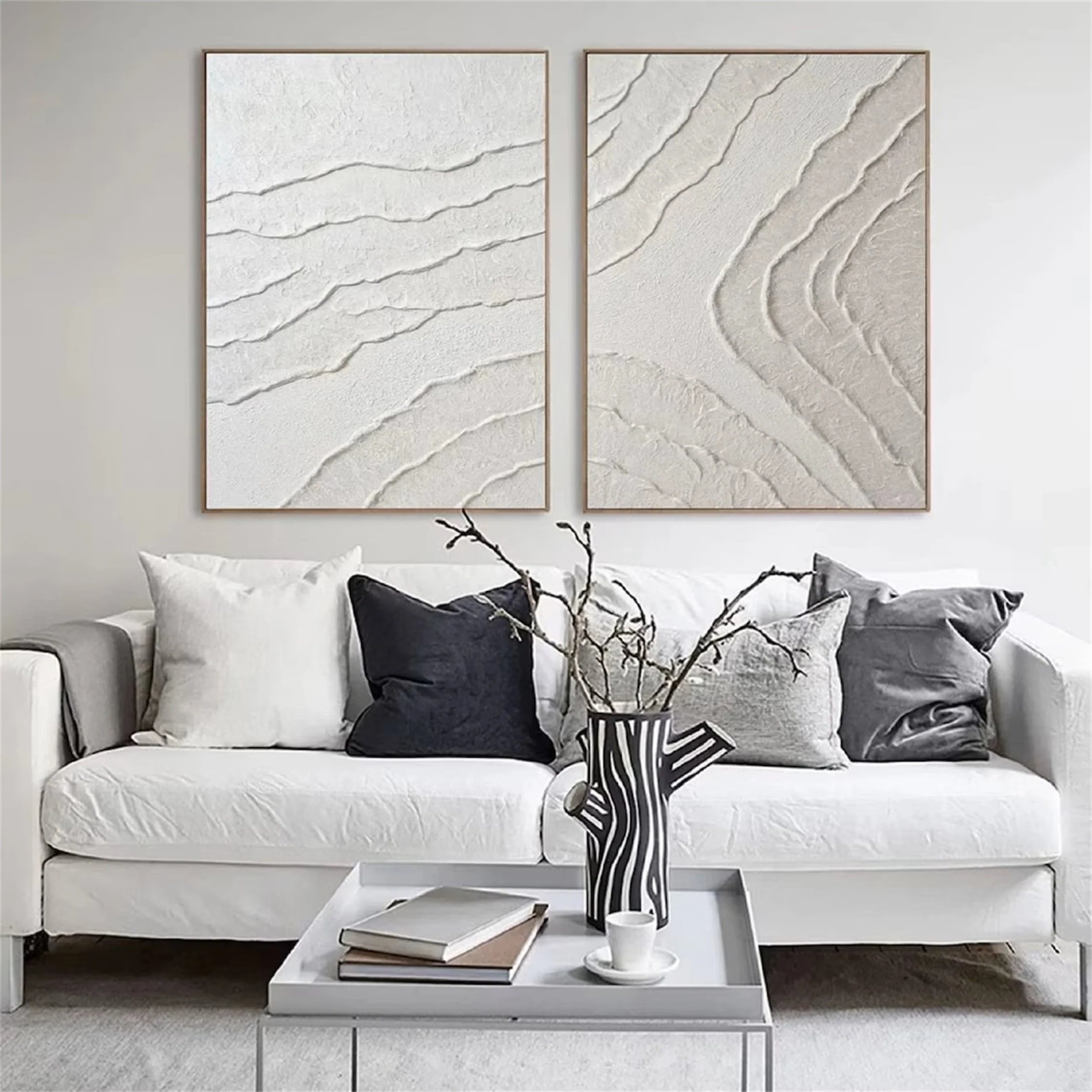 White Textured Minimalist Wall Art Set of 2