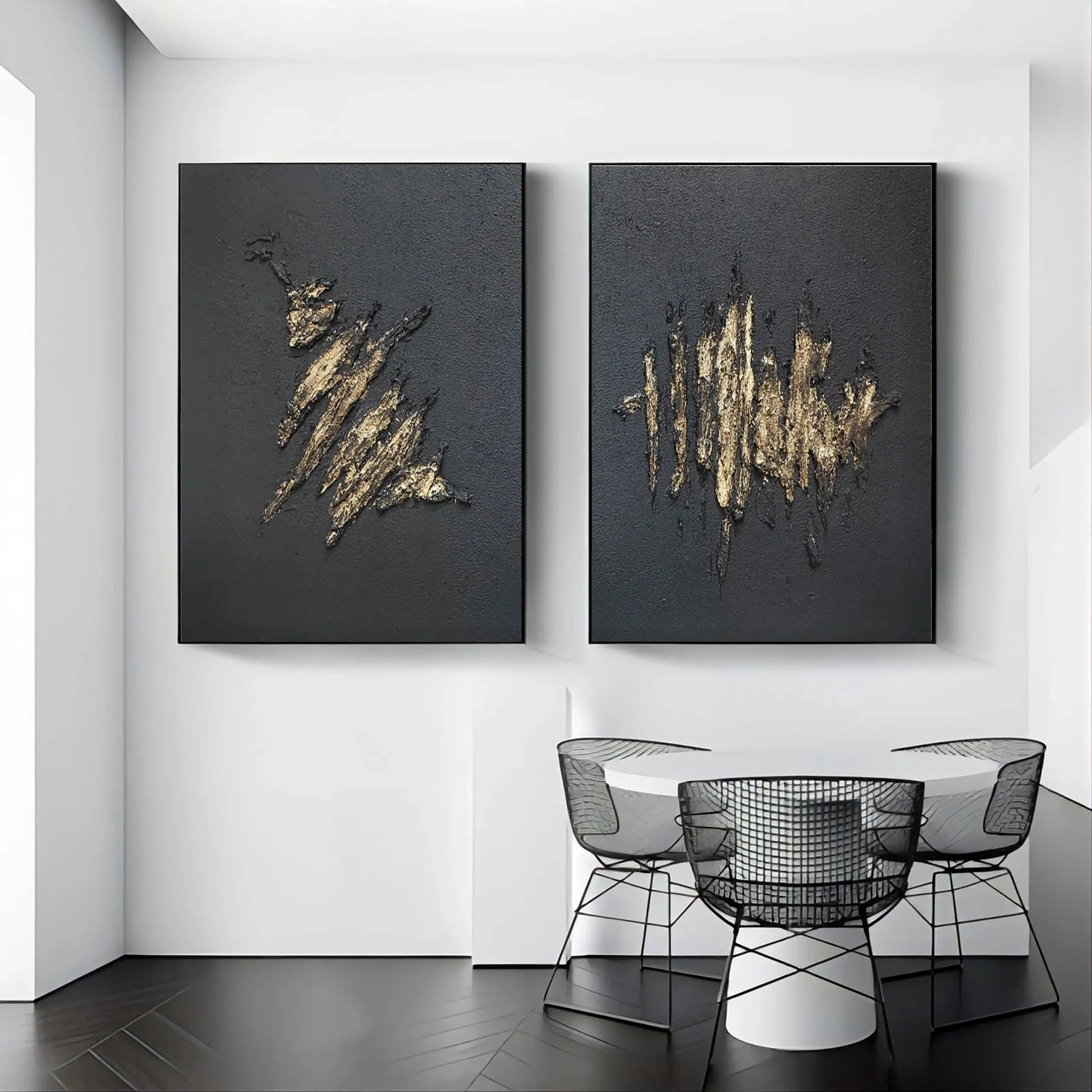 Black Textured Minimalist Wall Art Set of 2