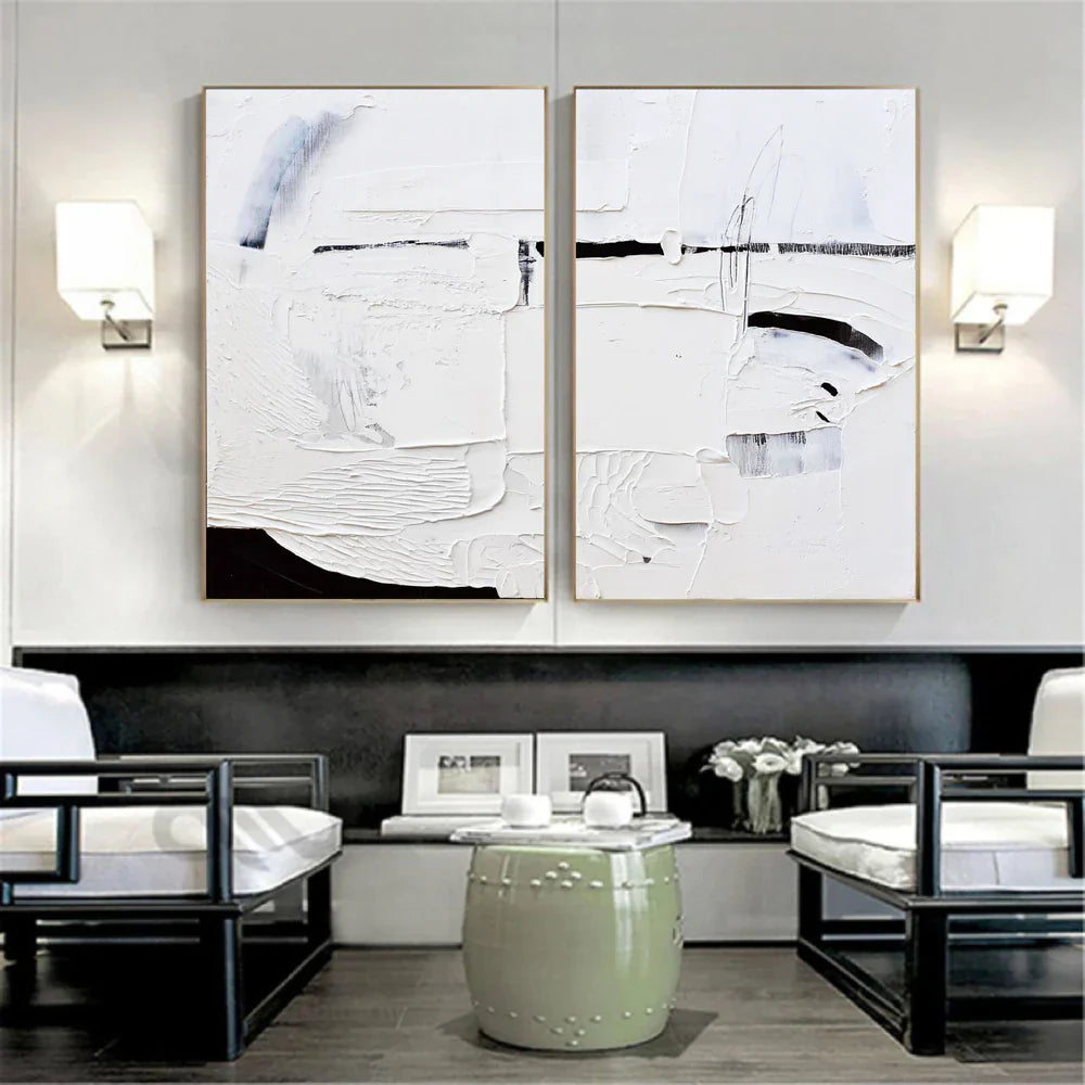 White Textured Minimalist Wall Art Set of 2