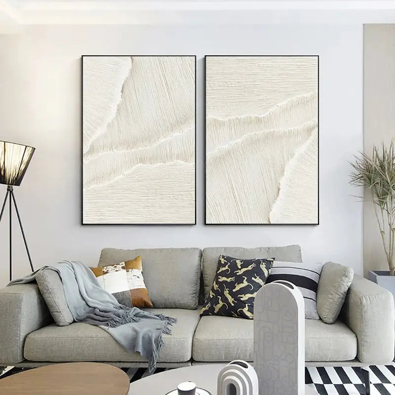 White Textured Minimalist Wall Art Set of 2