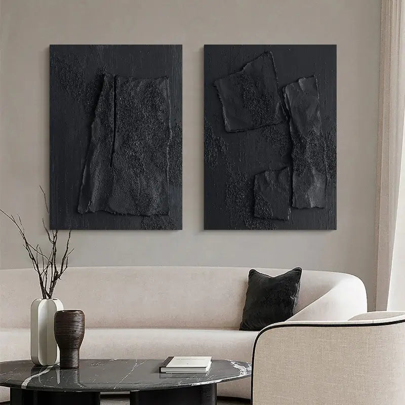 Black Textured Minimalist Wall Art Set of 2