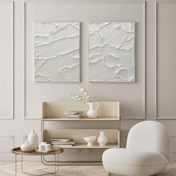 White Textured Minimalist Wall Art Set of 2