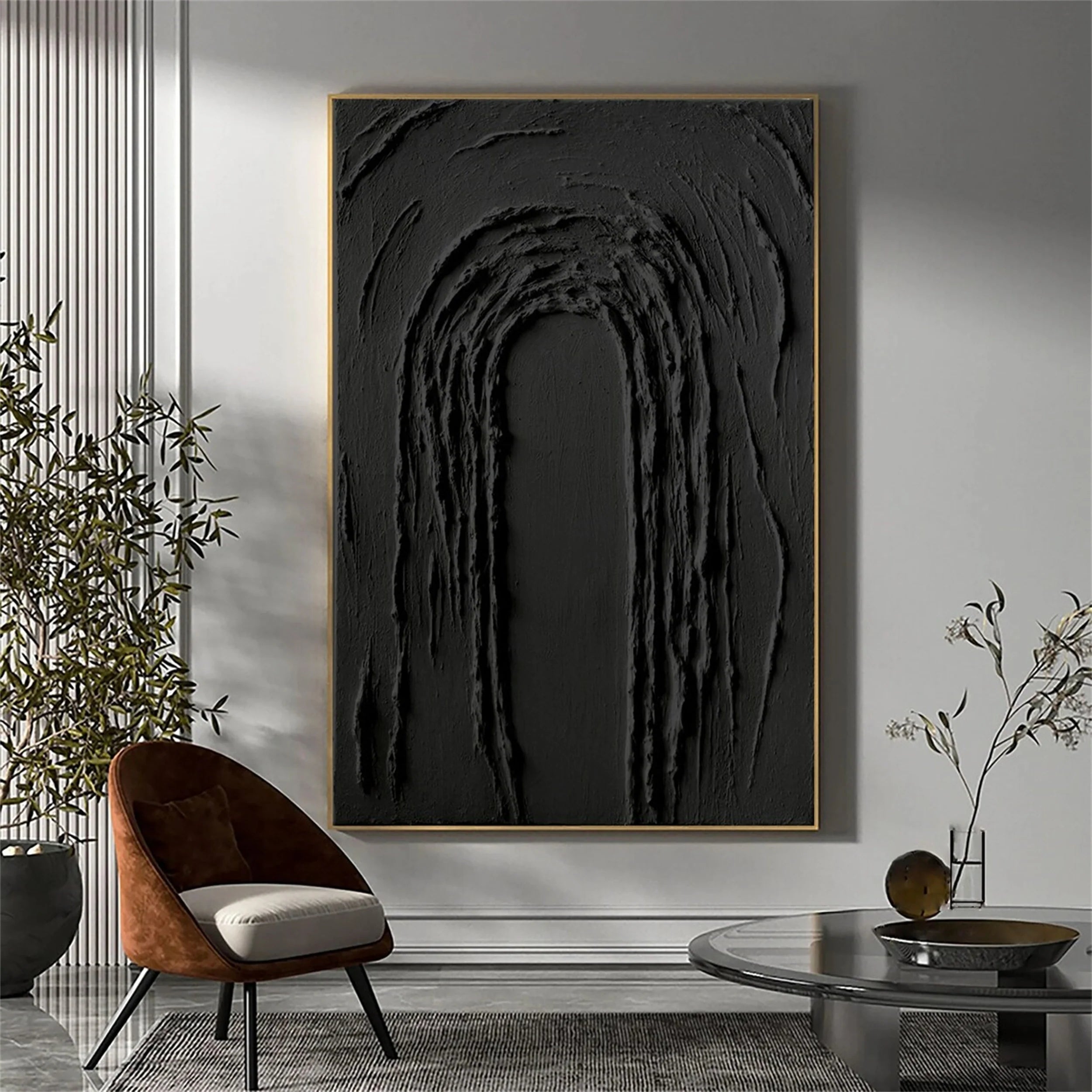 Black Textured Minimalist Wall Art