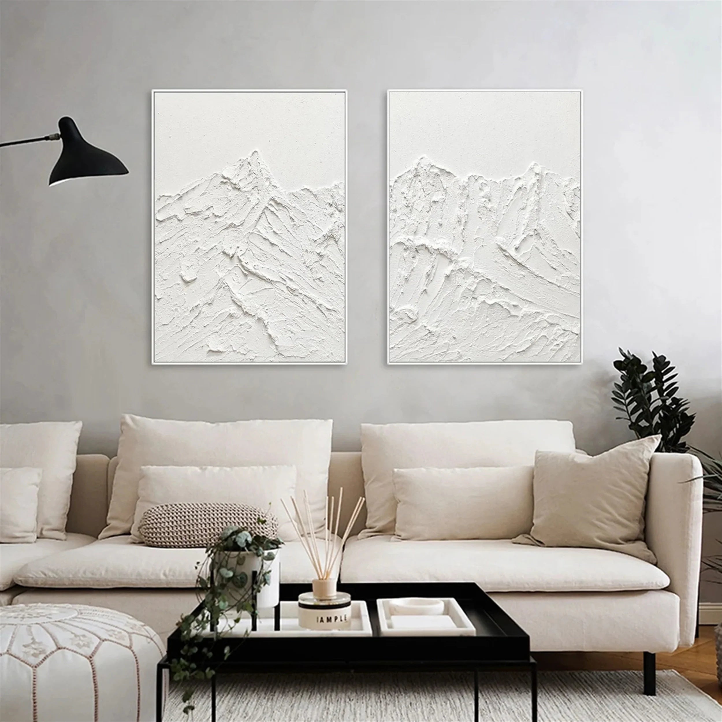 White Textured Minimalist Wall Art Set of 2