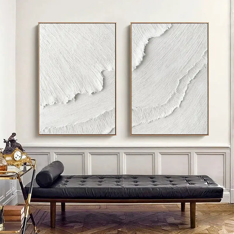 White Textured Minimalist Wall Art Set of 2