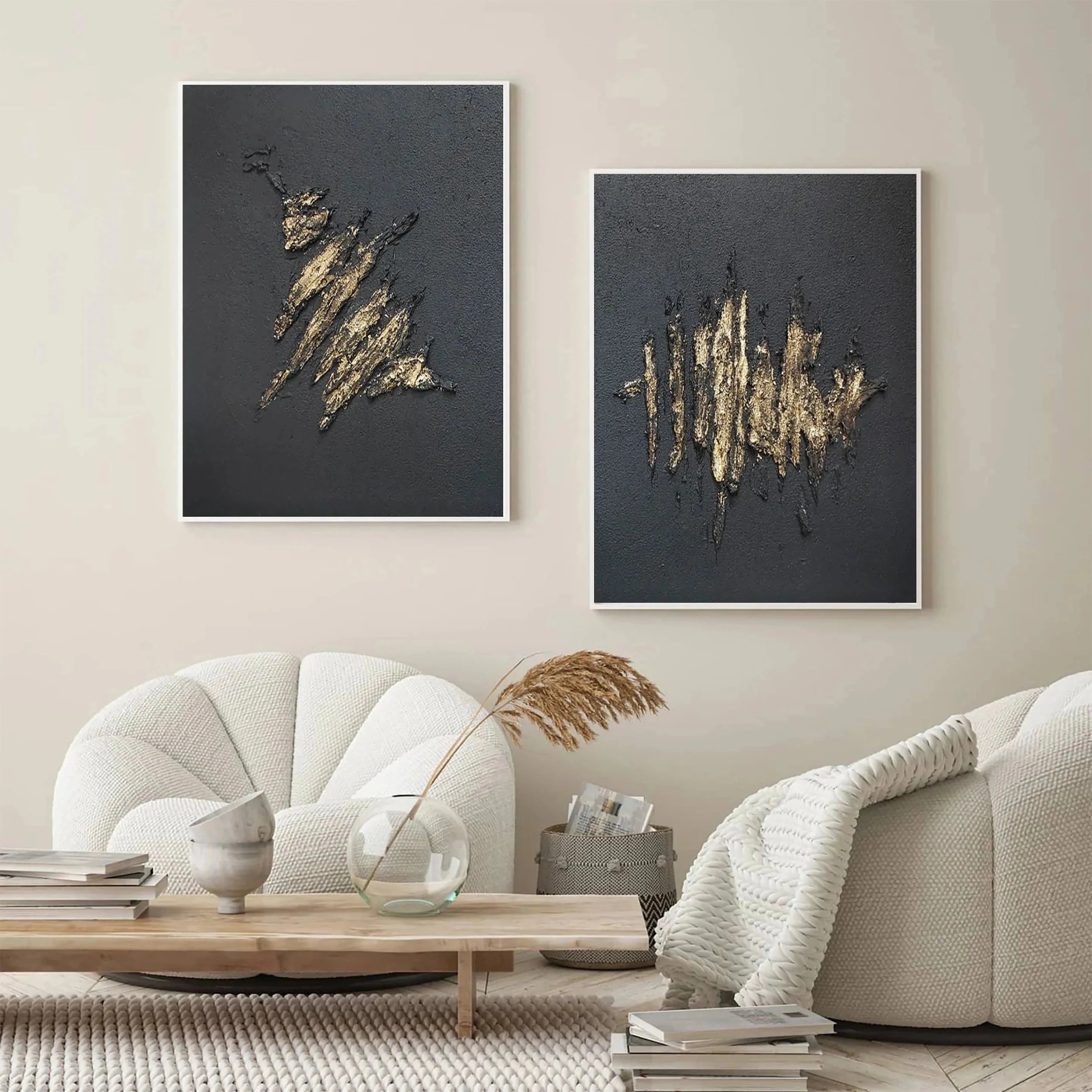 Black Textured Minimalist Wall Art Set of 2