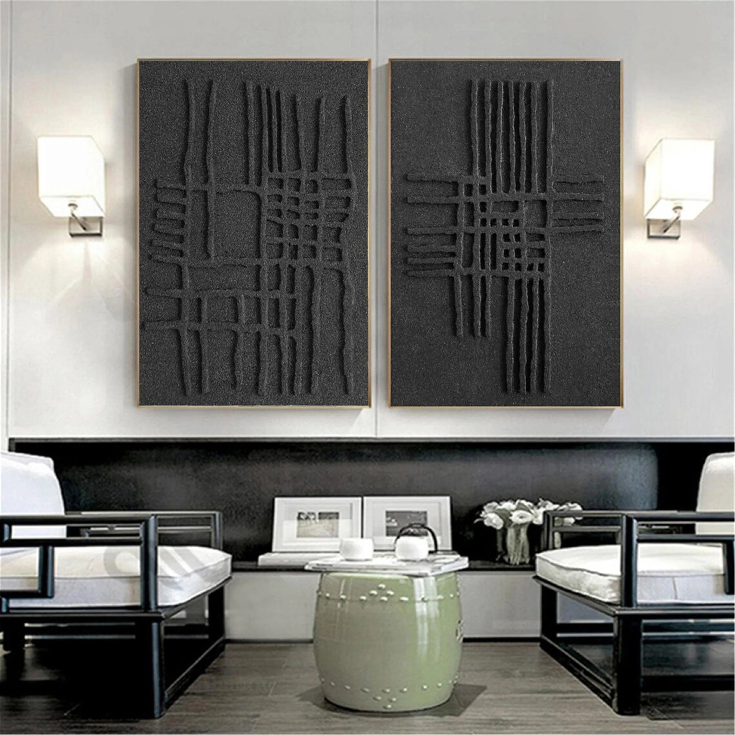 Black Textured Minimalist Wall Art Set of 2