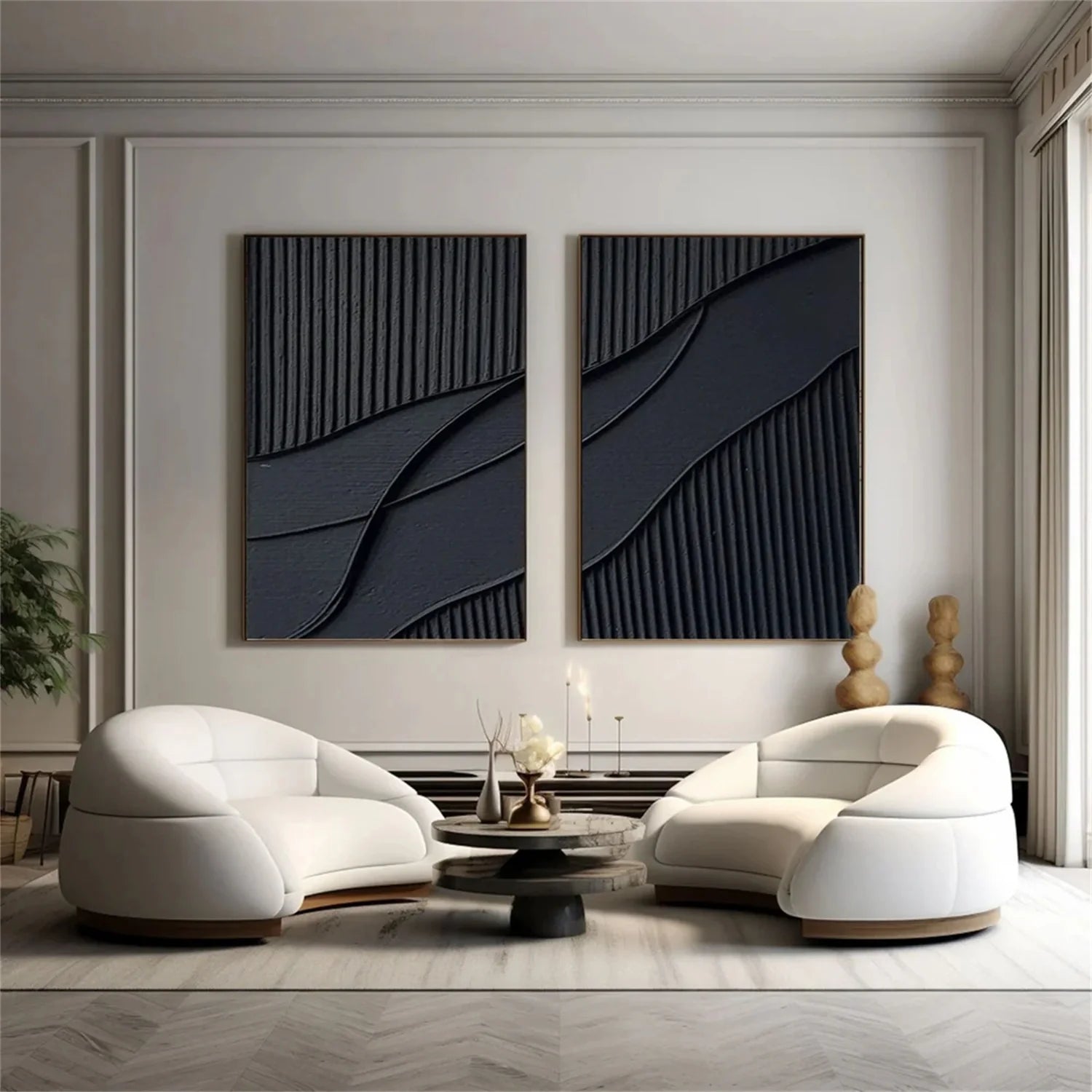 Black Textured Minimalist Wall Art Set of 2