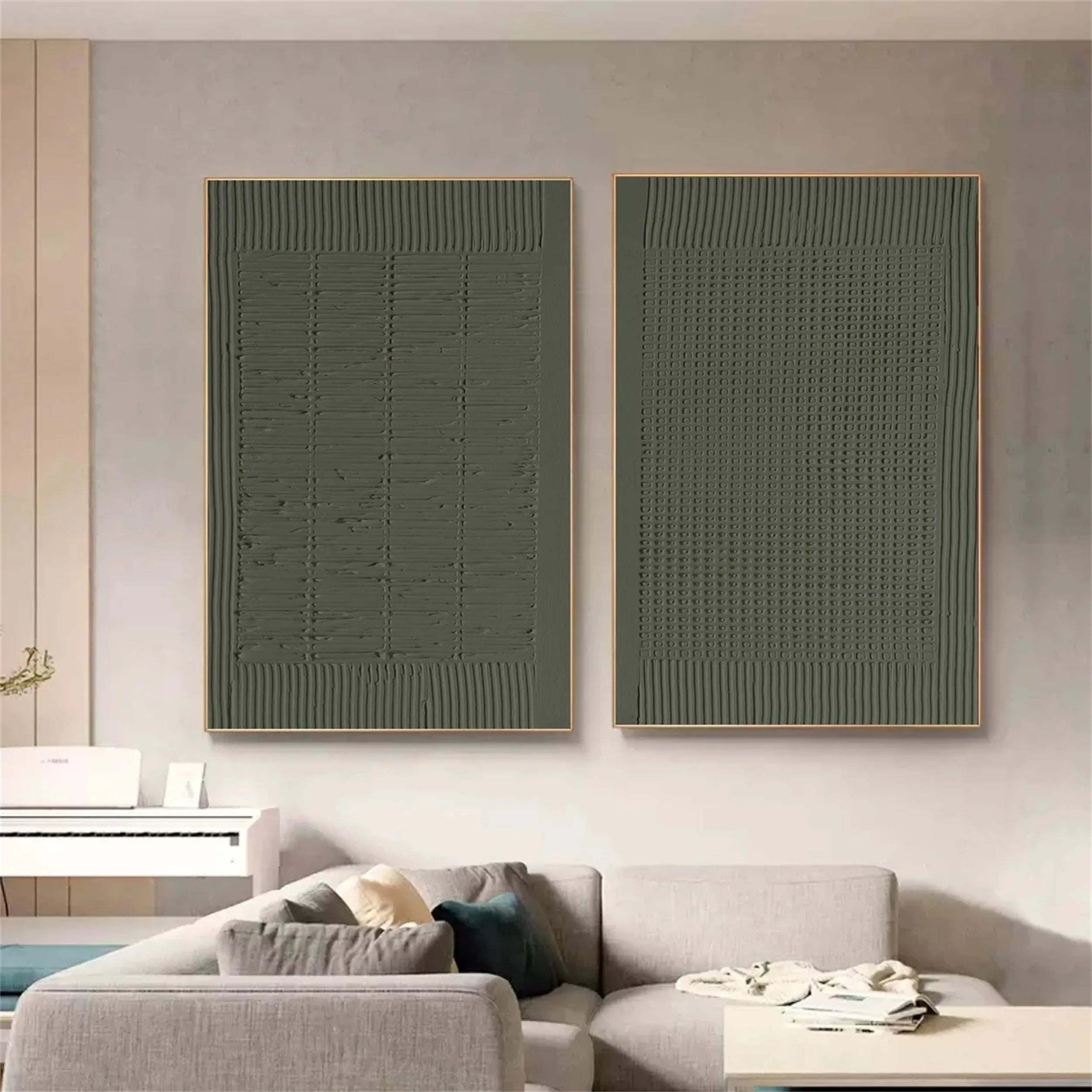 Green Textured Minimalist Wall Art Set of 2