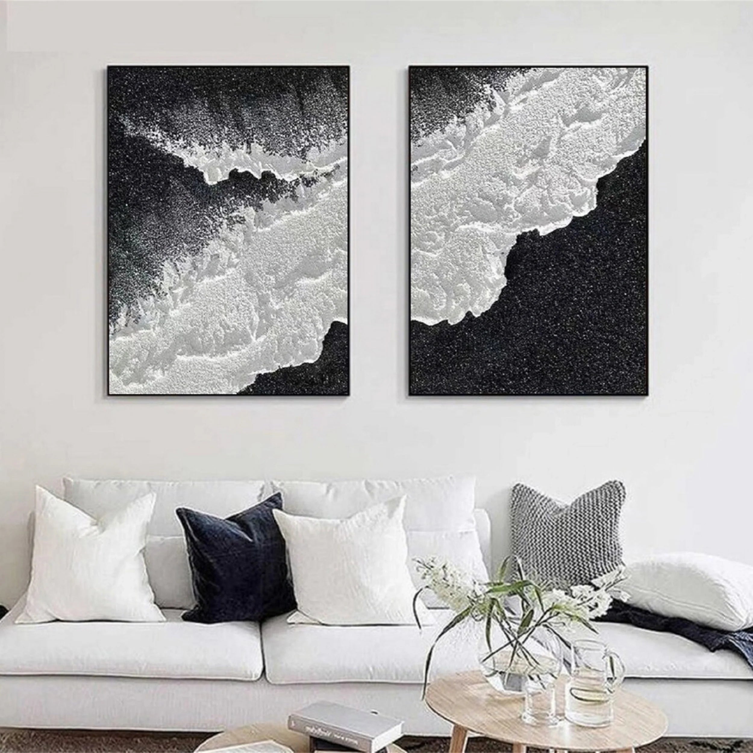 Black Textured Minimalist Wall Art Set of 2