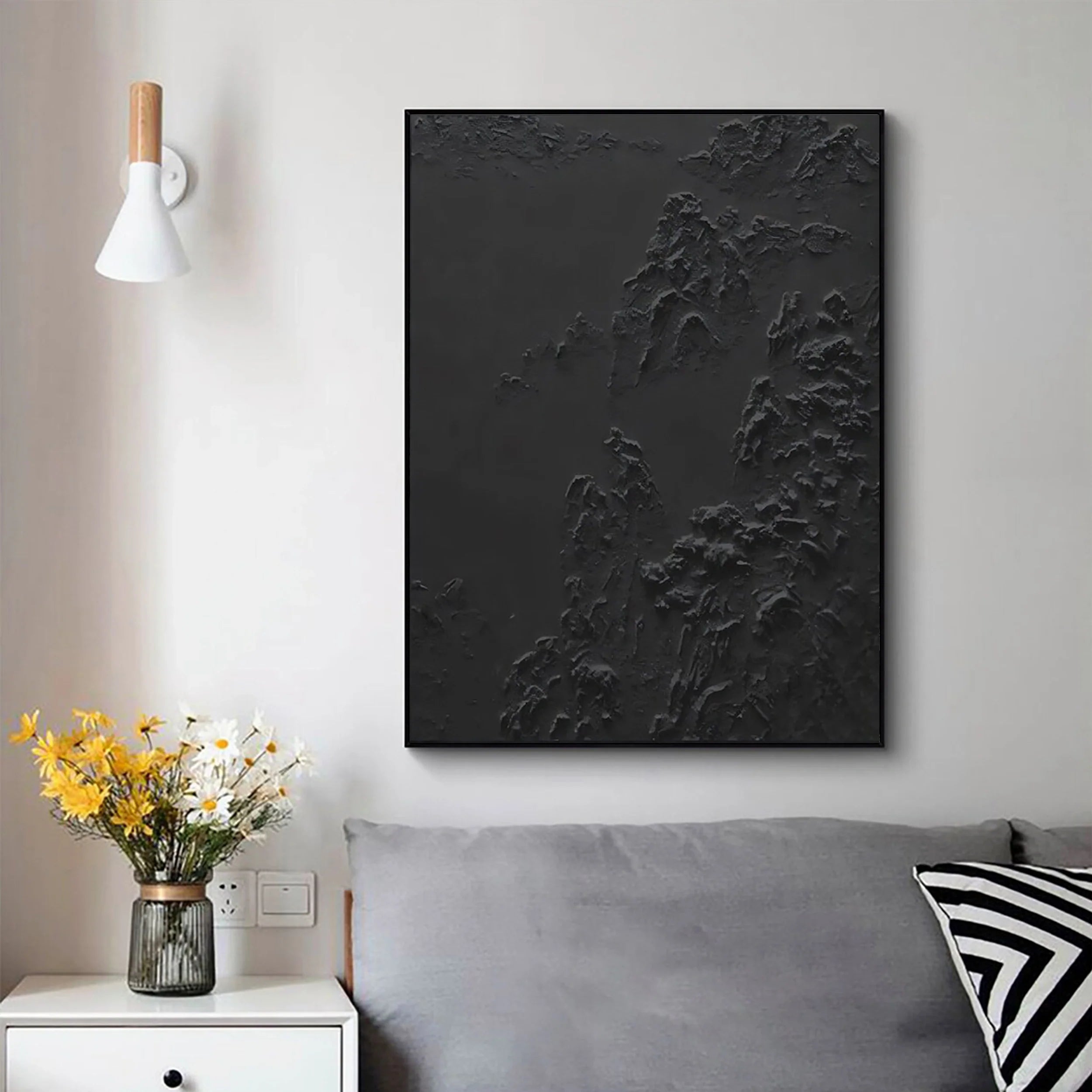 Black Textured Minimalist Wall Art