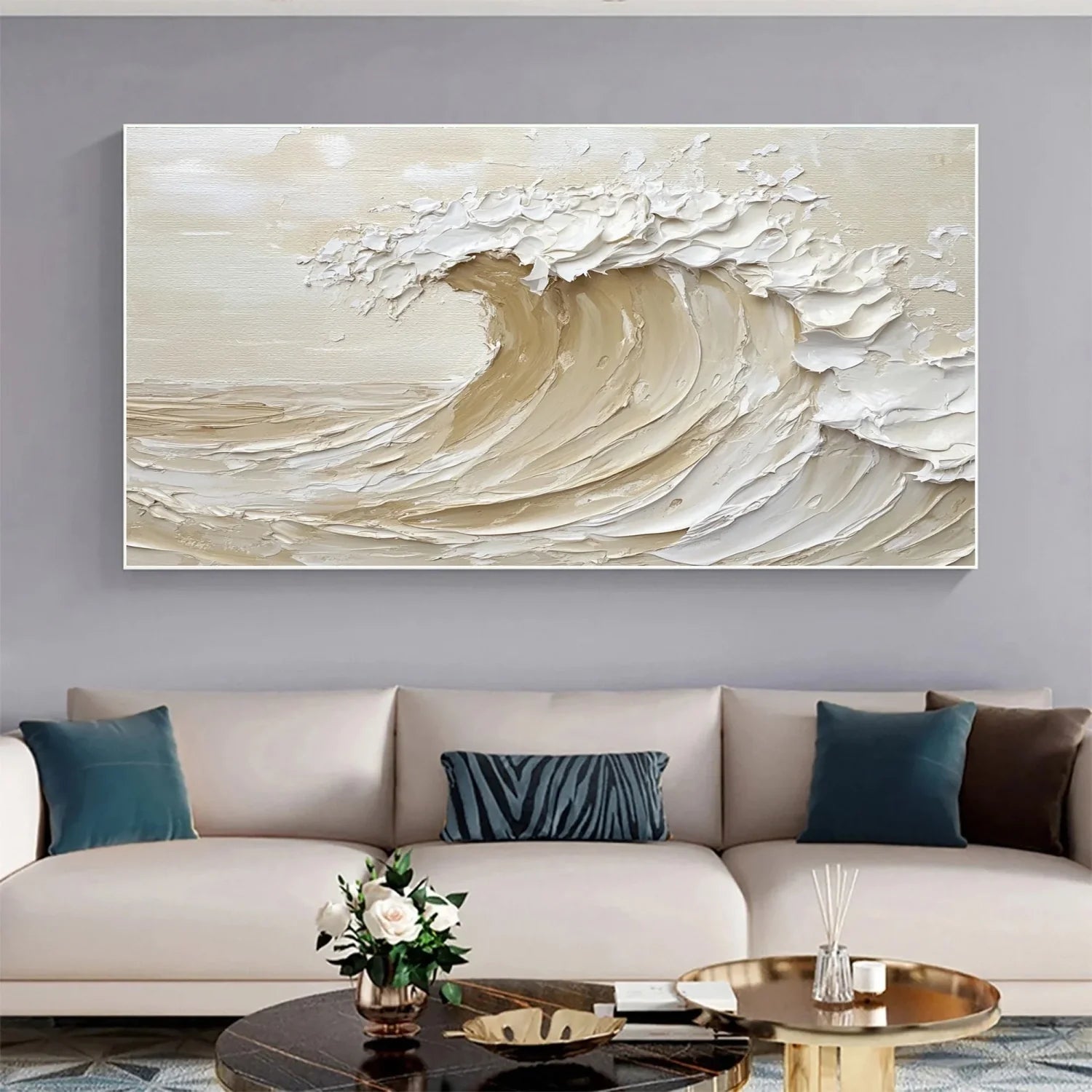 Beige & Brown Sky And Ocean Painting