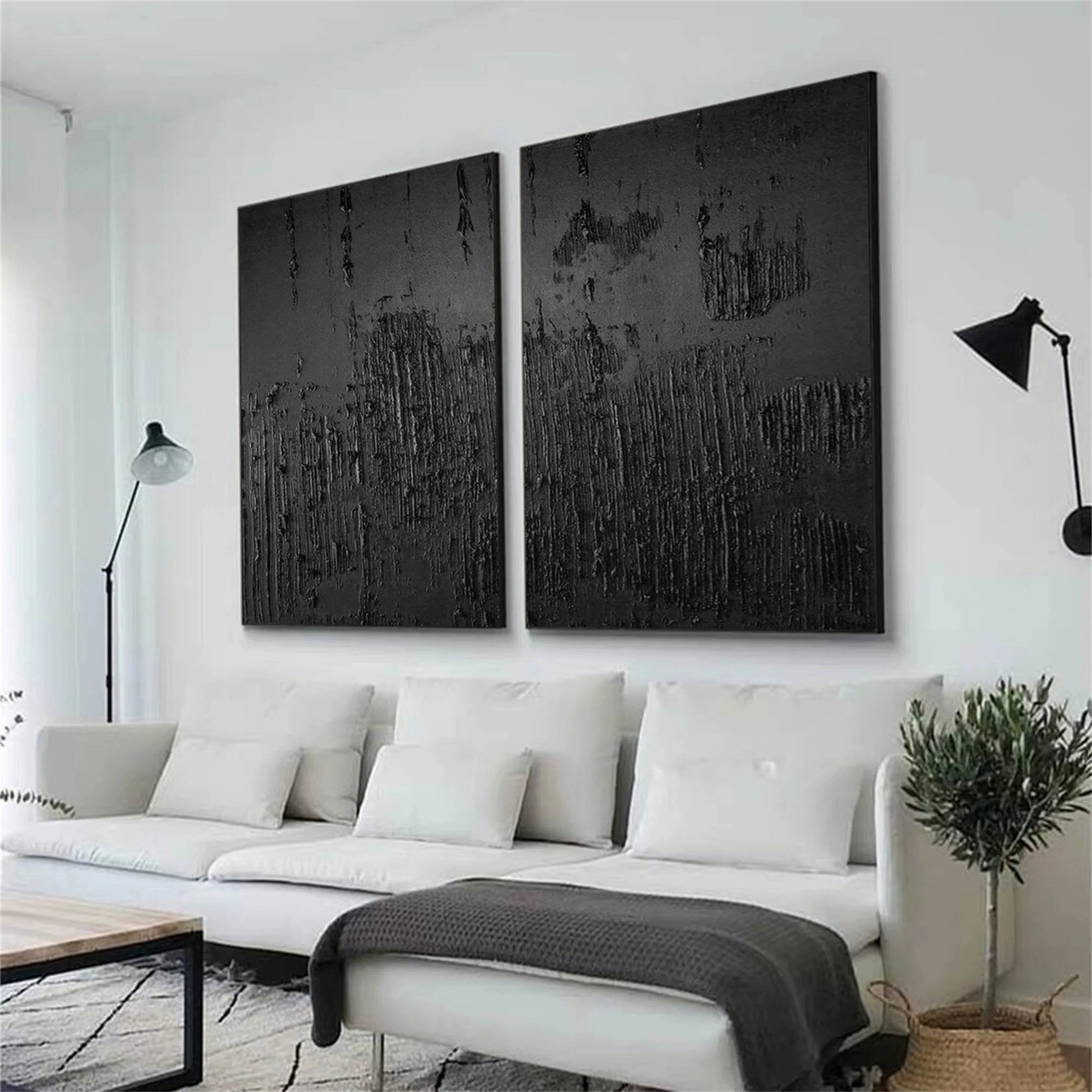 Black Textured Minimalist Wall Art Set of 2