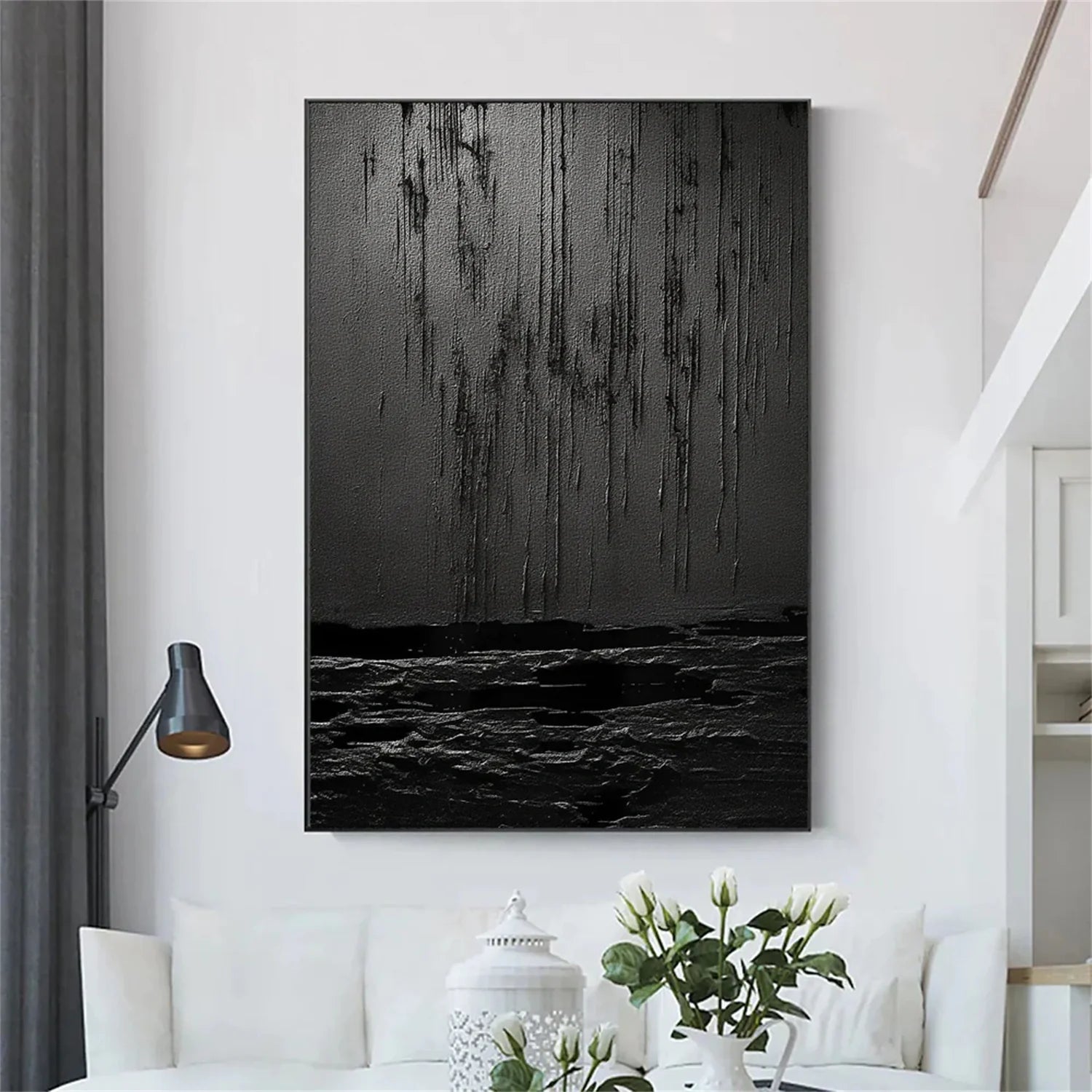 Black Textured Minimalist Wall Art