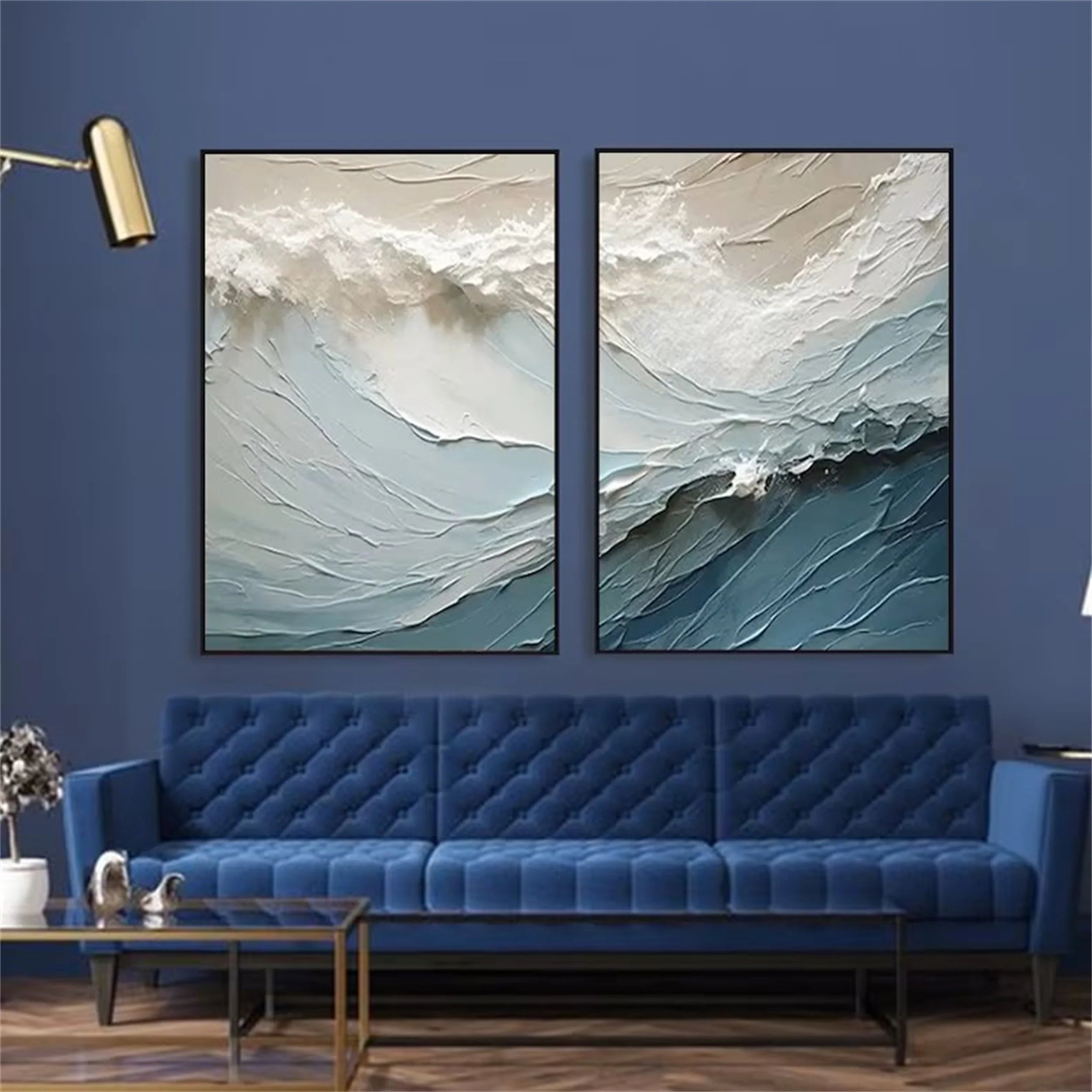 Blue Textured Minimalist Wall Art Set of 2